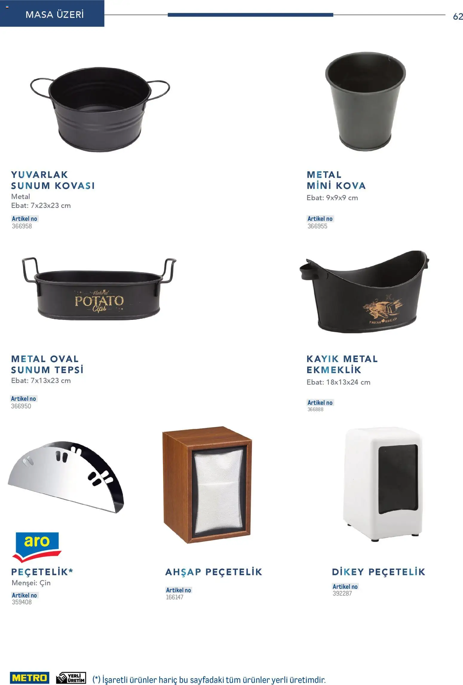 Metro - Profesyonel Çözümler - 26.12.2025 tarihinden itibaren geçerlidir | Sayfa: 62 | Ürünler: Masa, Peçetelik, Cin, Tepsi