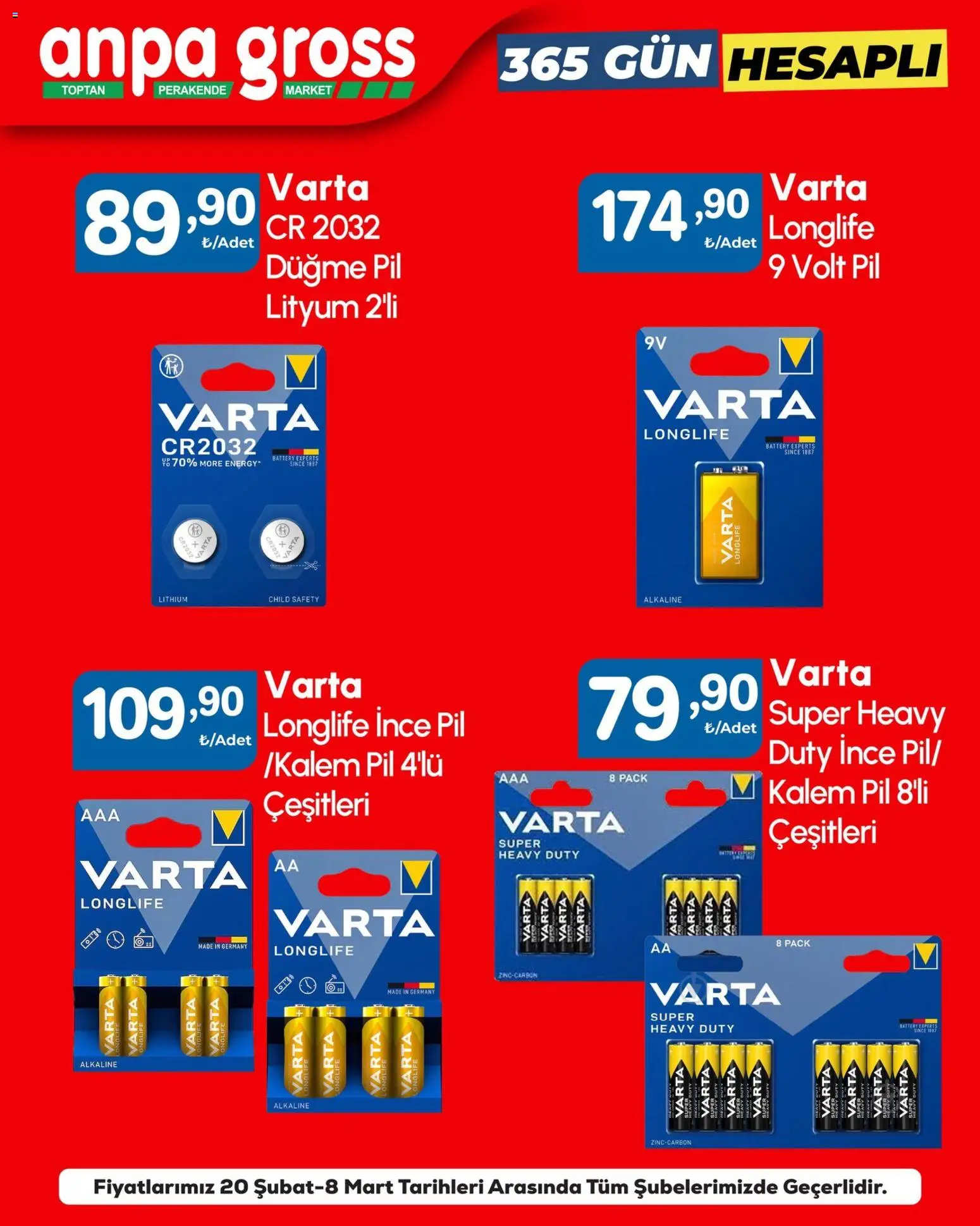 Anpa Gross İndirim - 20.02.2026 tarihinden itibaren geçerlidir | Sayfa: 1 | Ürünler: Pil