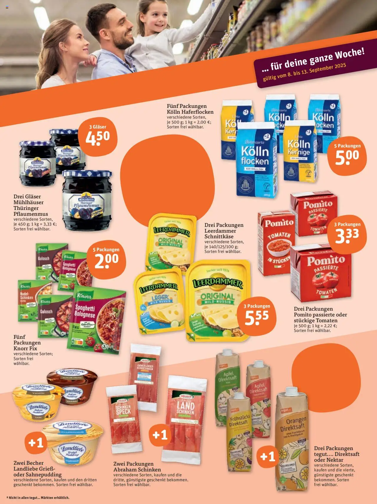 Tegut Prospekt – gültig ab 08.09.2025 | Seite: 2 | Produkte: Kolln haferflocken, Kolln, Tomaten, Knorr