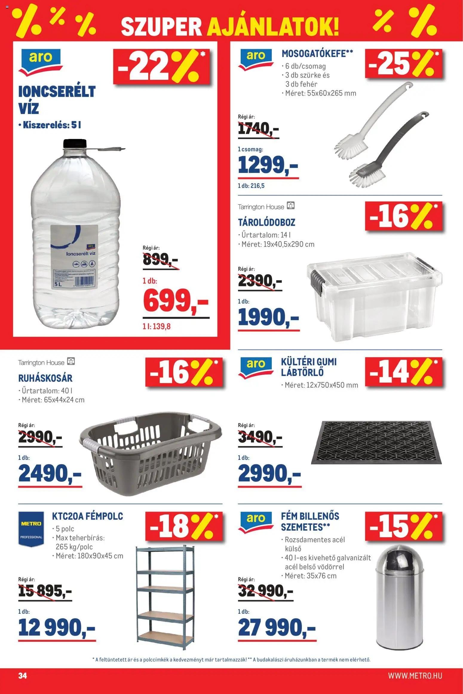 Metro akciós ujság - amely érvényes a következő dátumtól: 02.05.2026 | Oldal: 34 | Termékek: Szemetes, Tárolódoboz, Polc, Lábtörlő
