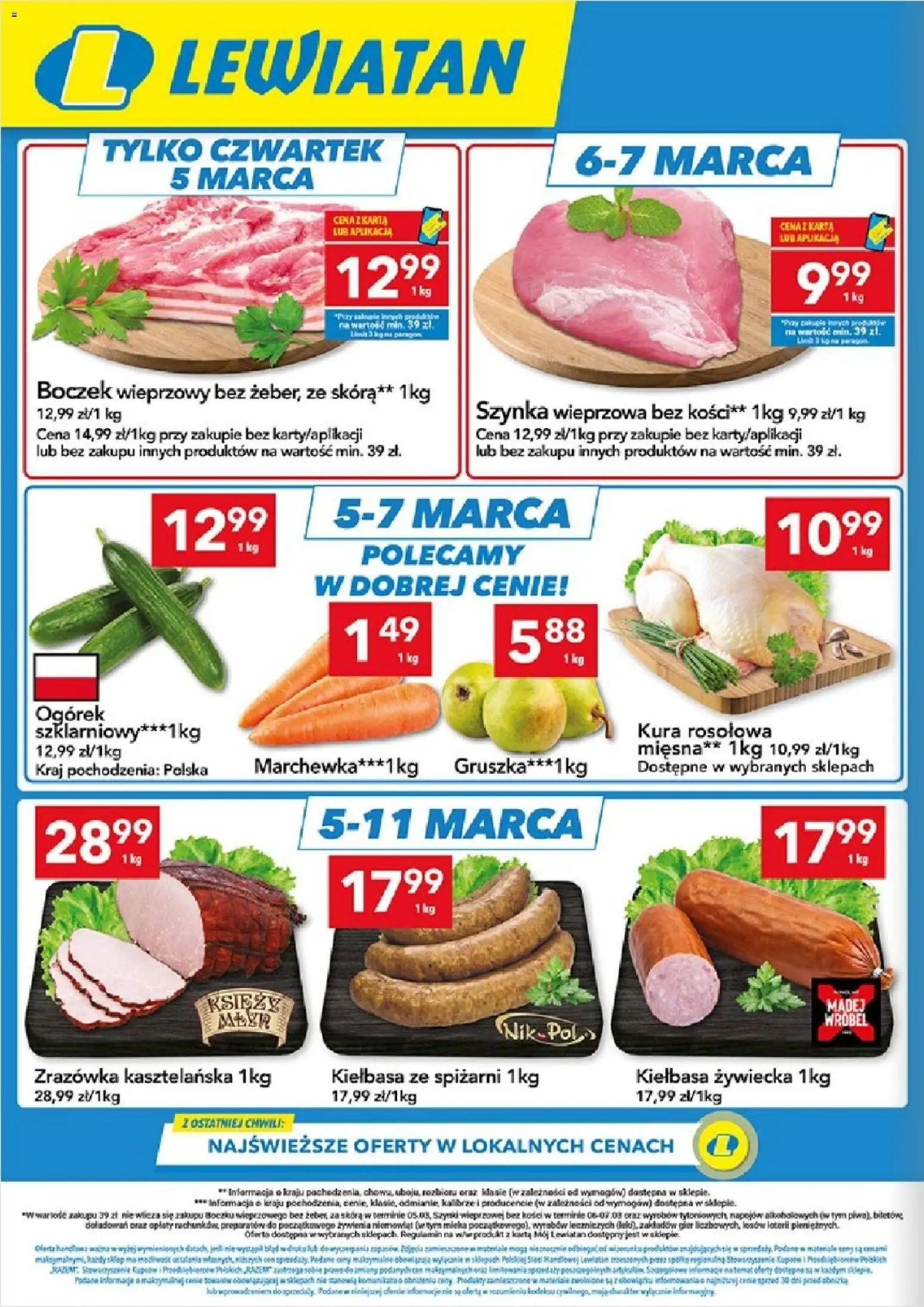 Lewiatan gazetka - Lublin od 05.03.2026 | Strona: 2 | Produkty: Kiełbasa, Karta, Boczek wieprzowy, Marchewka