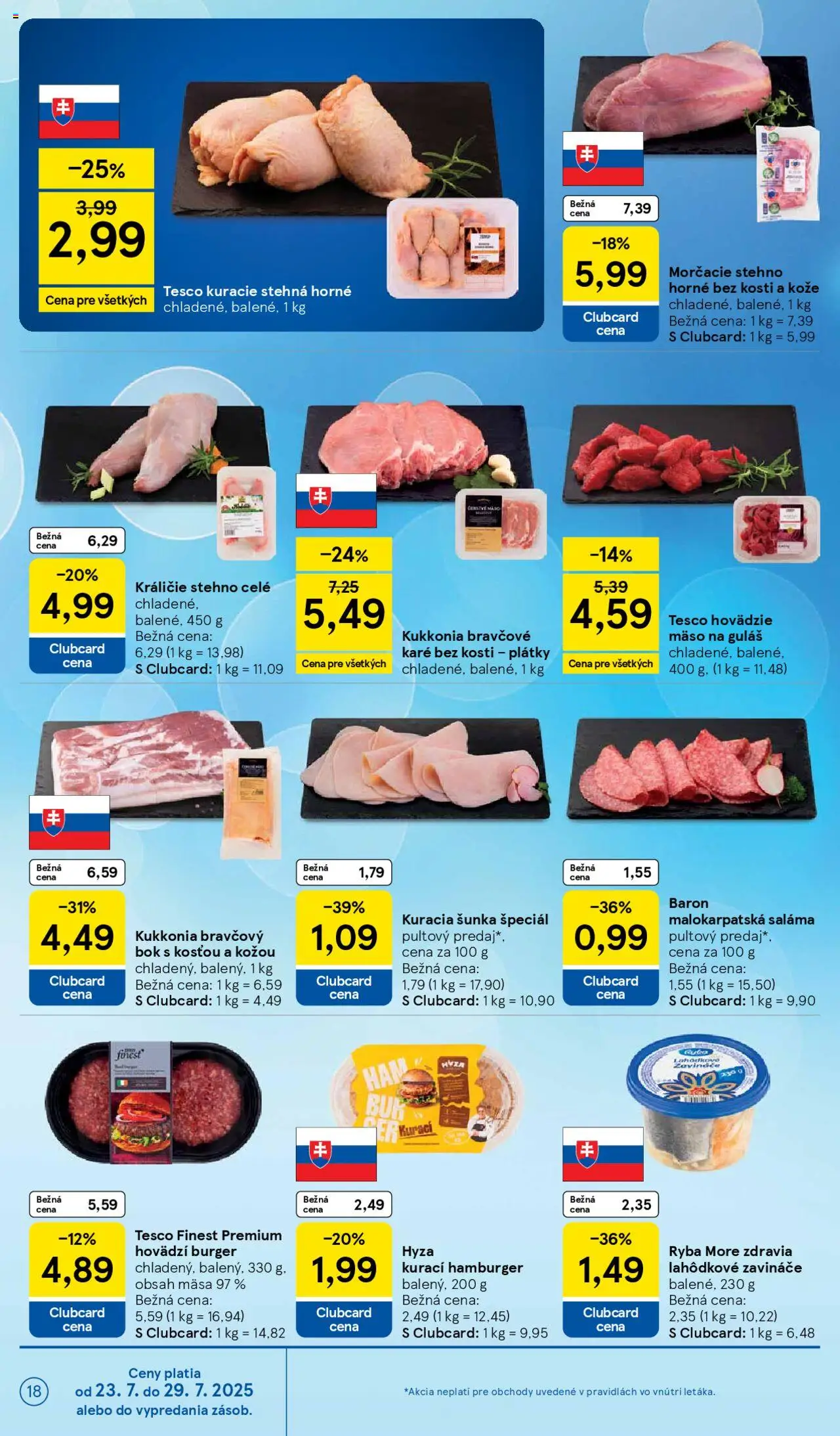 Tesco Hypermarket - leták │ platný od 23.07.2025 | Strana: 18 | Produkty: Hovädzie mäso, Ryba, Bravčové mäso, Bravčové karé
