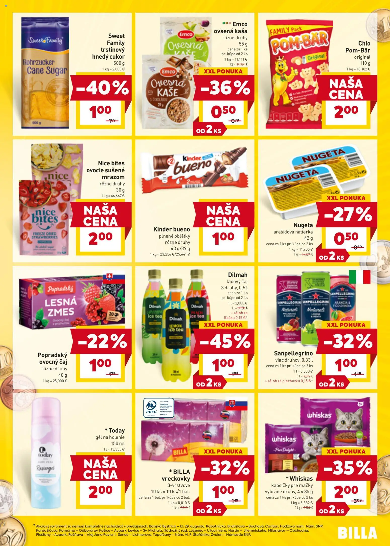 Nové Billa akcie – leták je platný od 07.04.2026 | Strana: 15 | Produkty: Čaj, Kinder Bueno, Whiskas, Ovocie