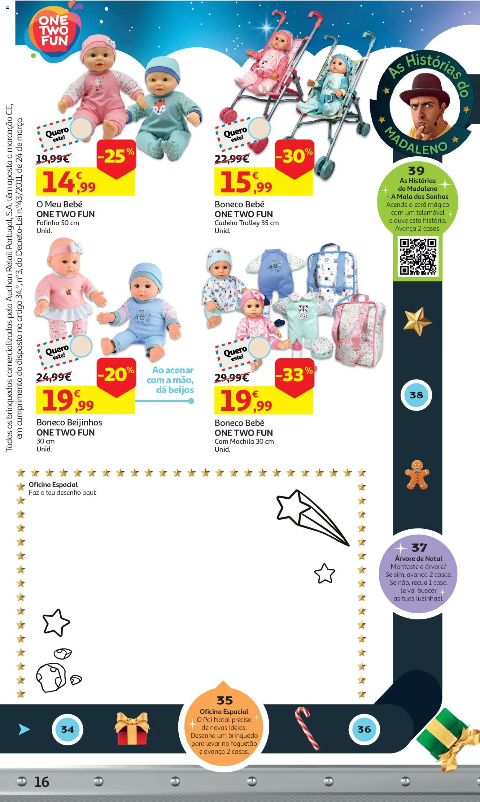 Auchan - A grande fábrica de Natal │ válido de 05.11.2025 | Página: 16 | Produtos: Mochila, Árvore de natal, Telemóvel, Cadeira