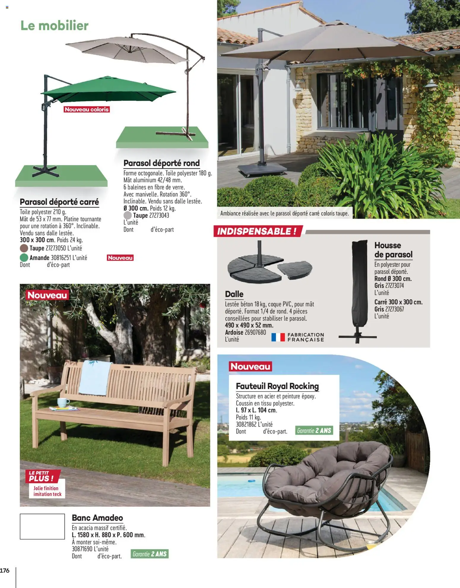 {H1} | Page: 176 | Produits: Amande, Fauteuil, Parasol déporté, Parasol