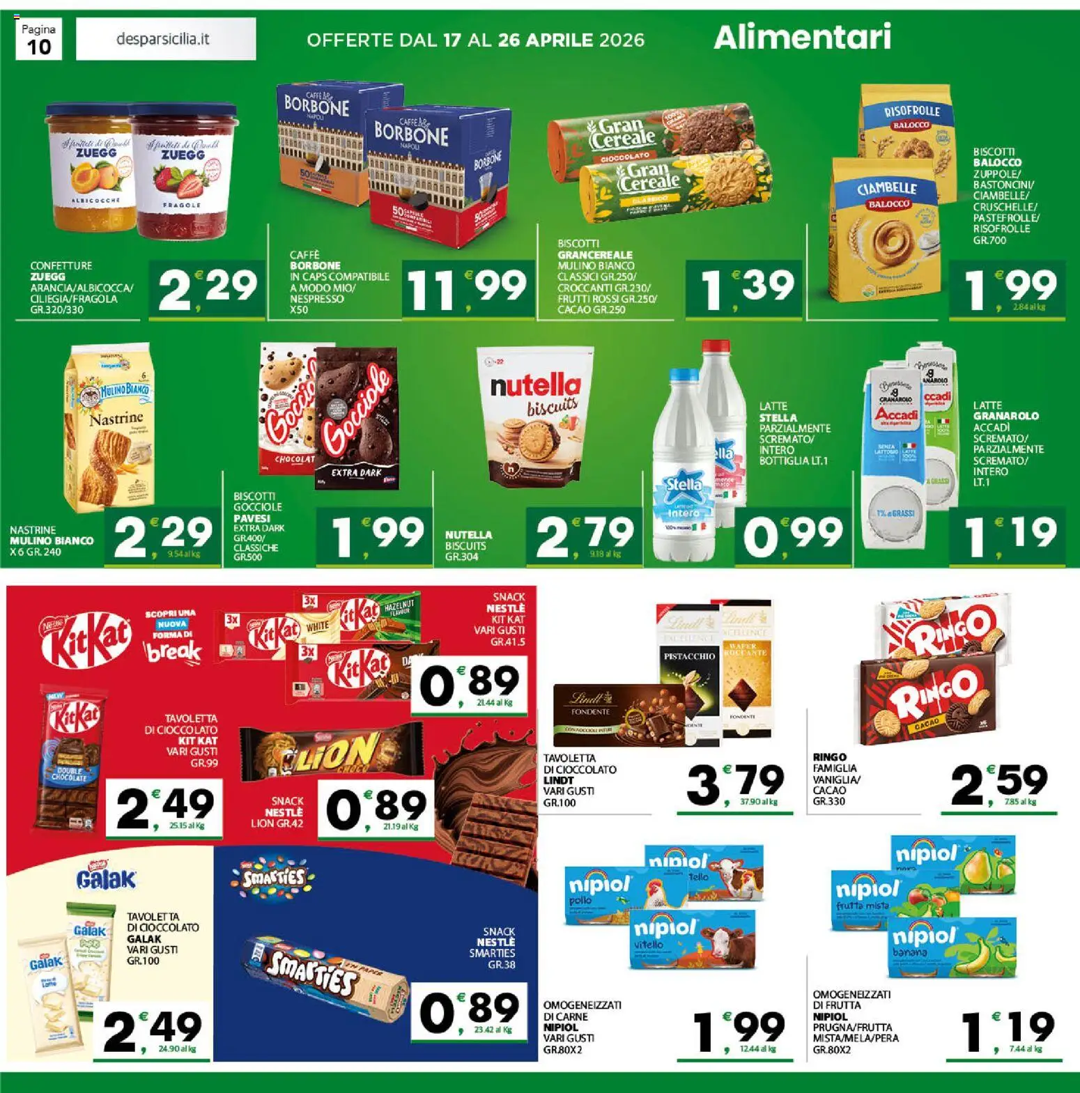 Volantino Despar del 17.04.2026 | Pagina: 10 | Prodotti: Cioccolato, Pollo, Cacao, Bottiglia