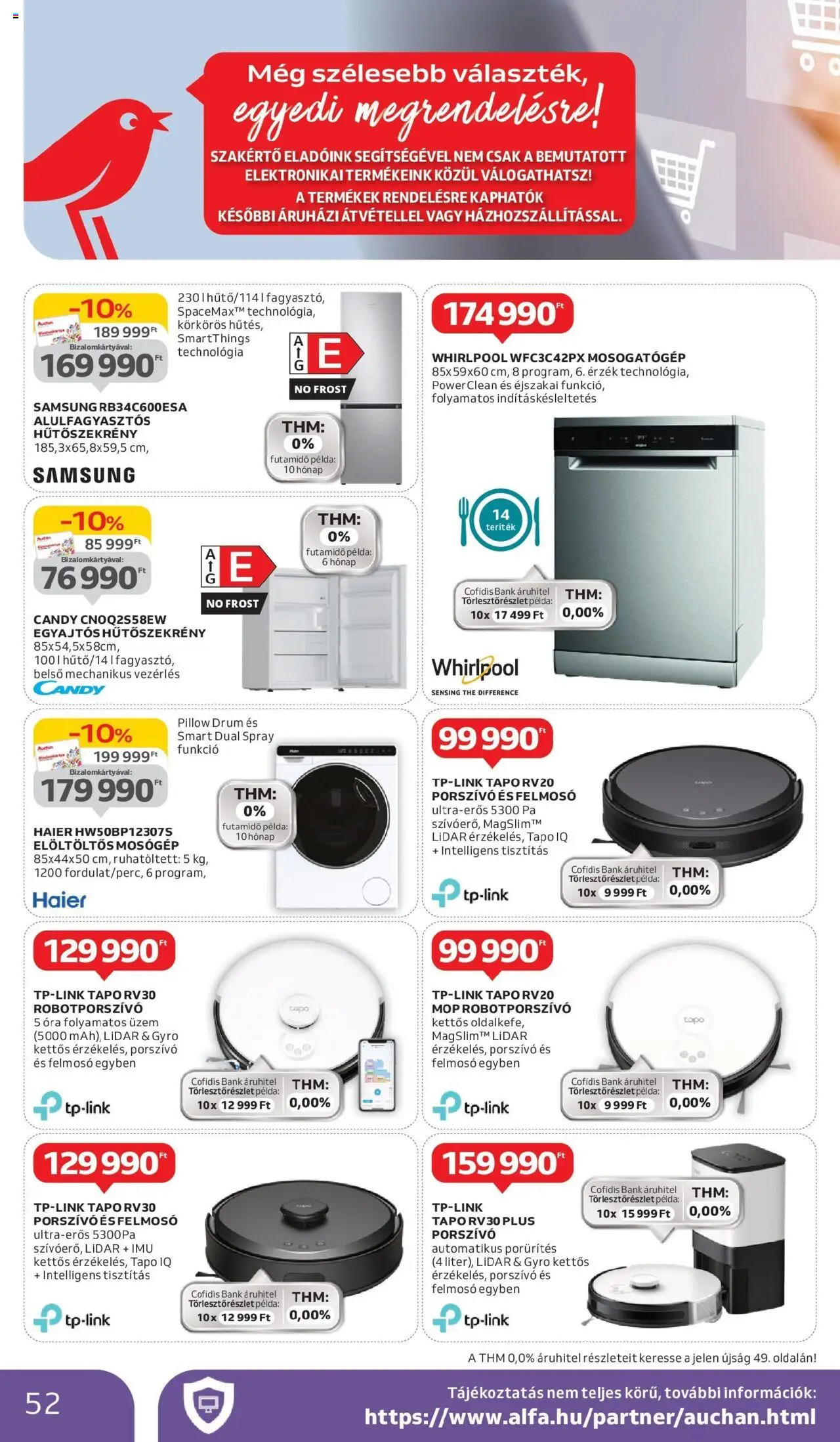 Auchan akciós ujság - amely érvényes a következő dátumtól: 29.05.2025 | Oldal: 52 | Termékek: Mosógép, Robotporszívó, Alulfagyasztós hűtőszekrény, Elöltöltős mosógép