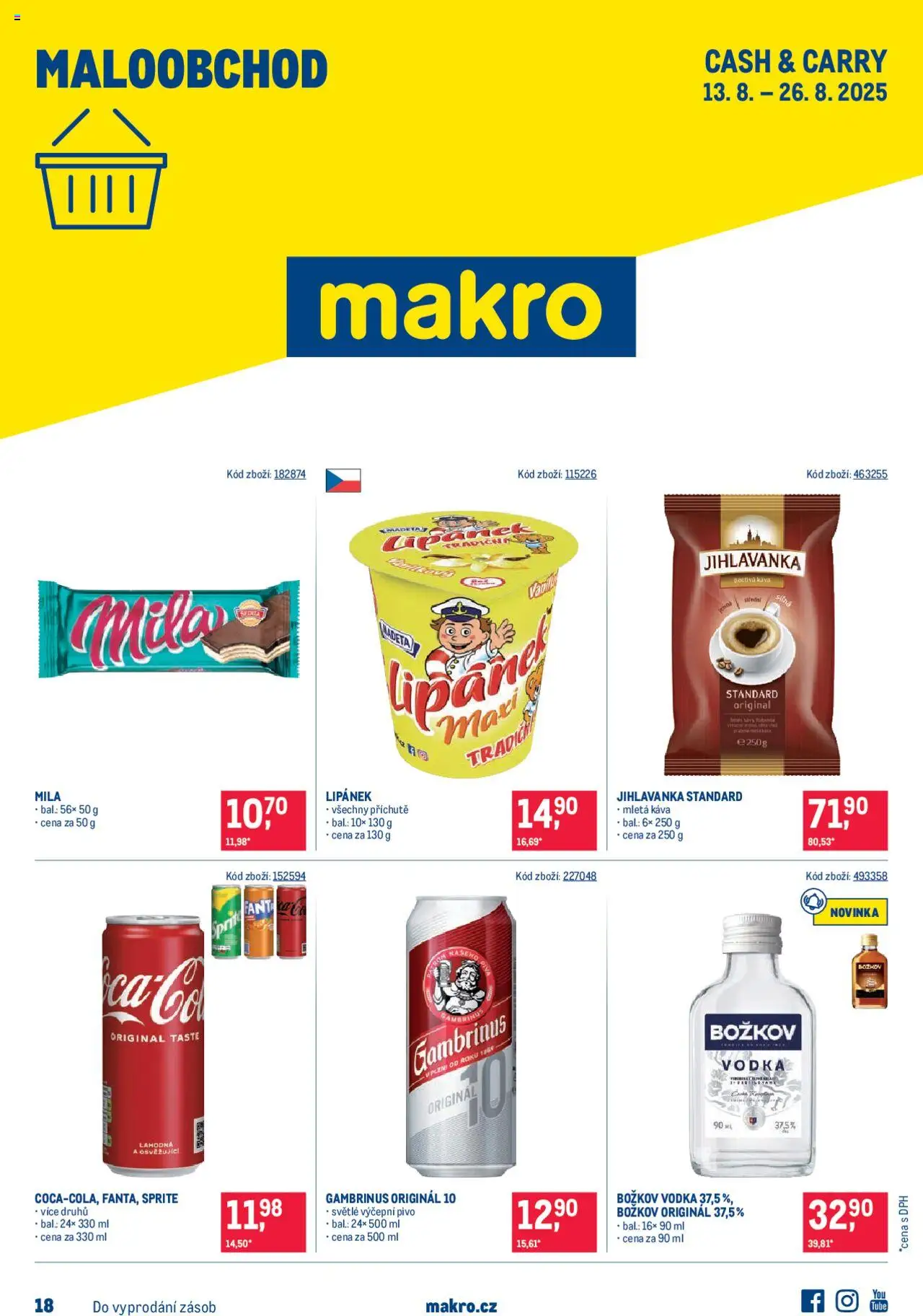 Makro leták - Maloobchod od 13.08.2025 | Strana: 1 | Produkty: Jihlavanka, Božkov, Božkov originál, Mila