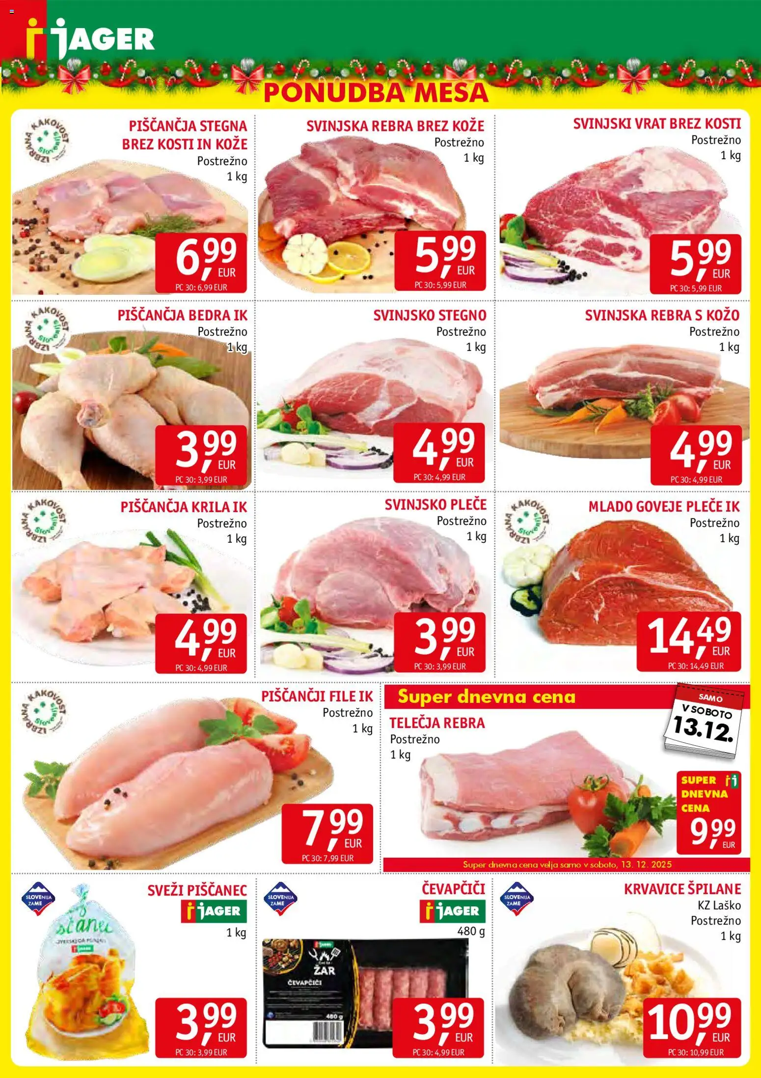 Novi Jager katalog ponudbe – veljaven od 10.12.2025 | Stran: 3 | Izdelki: Čevapčiči, Piščančja bedra, Piščančja krila