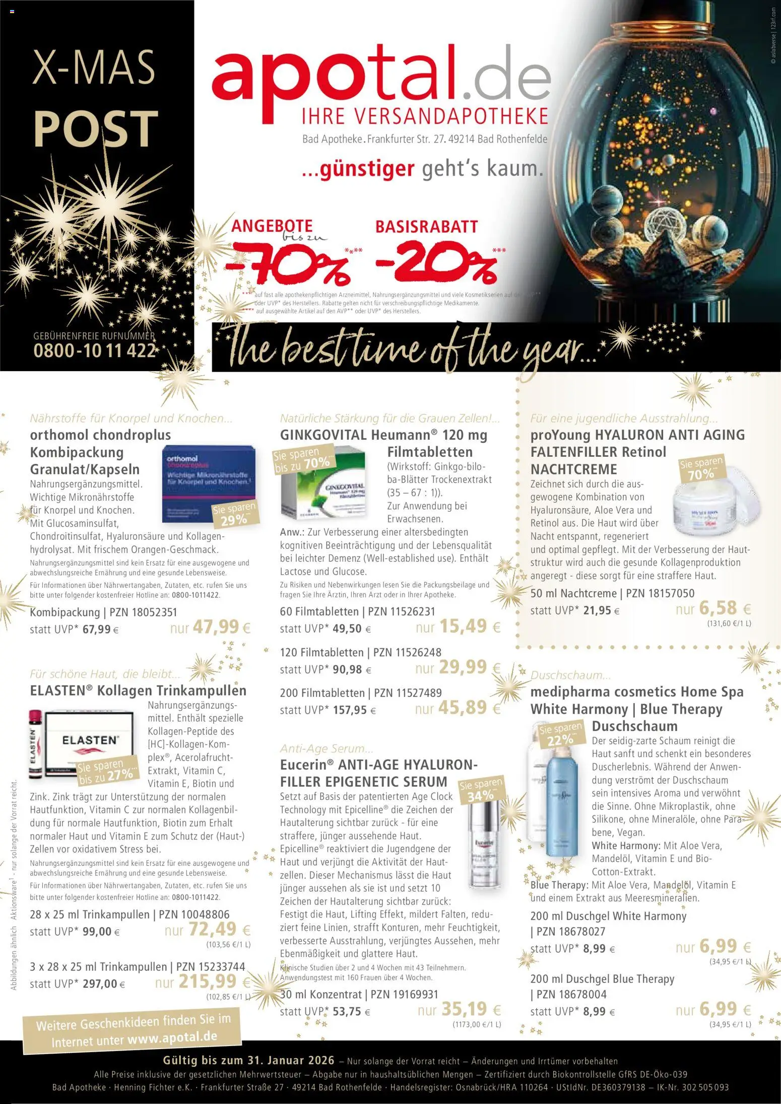Apotal X-mas Post – gültig ab 10.12.2025 | Seite: 1 | Produkte: Bad, Duschgel, Serum, Nachtcreme