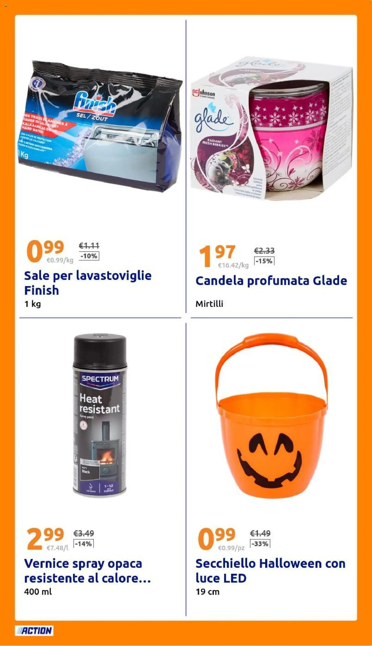 Volantino Action del 22.10.2025 | Pagina: 23 | Prodotti: Sale, Lavastoviglie, Mirtilli, Candela