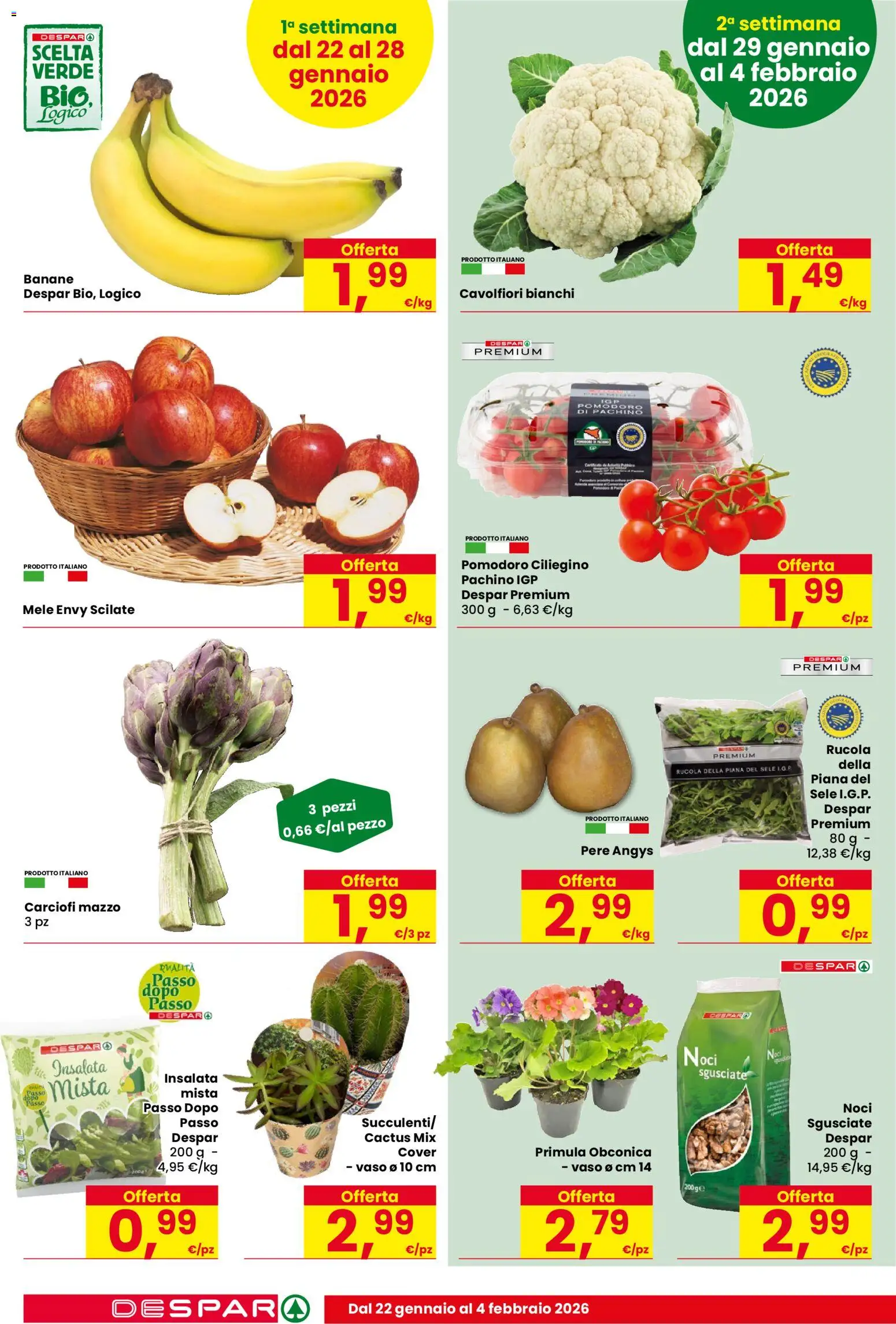 Volantino Despar del 22.01.2026 | Pagina: 8 | Prodotti: Mele, Banane, Insalata, Cactus