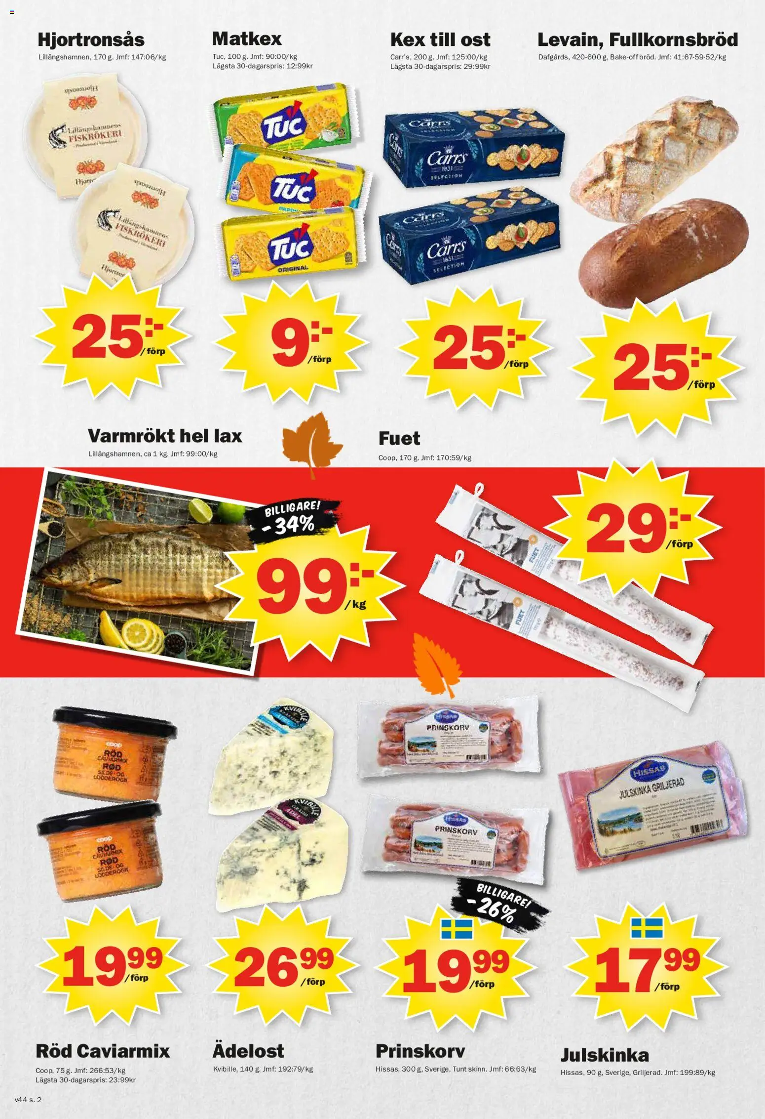 Pekås reklamblad aktuell från 27.10.2025 | Sida: 2 | Produkter: Prinskorv, Lax, Ost