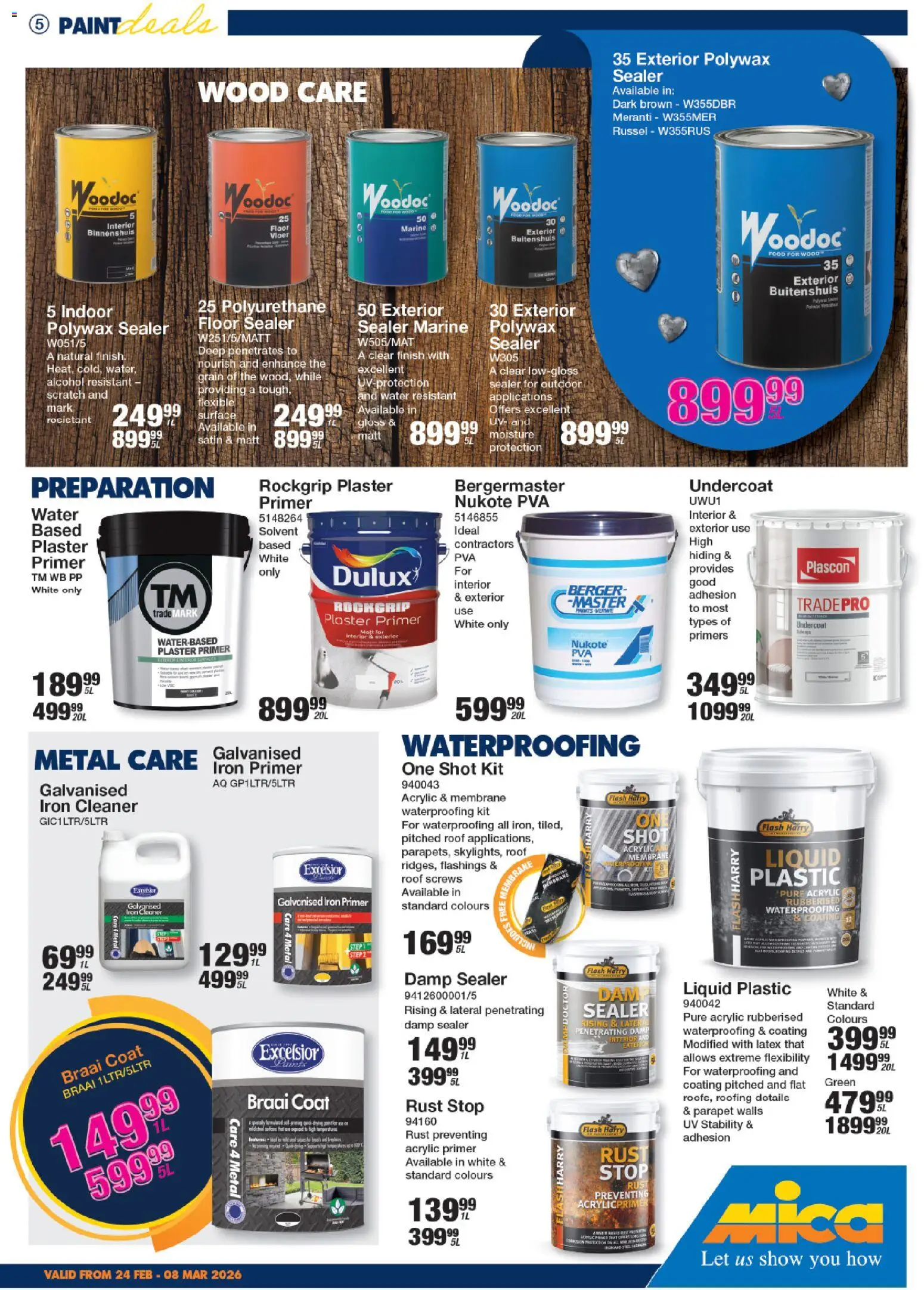 New MICA catalogue – valid from 24.02.2026 | Page: 5 | Products: Primer, Plaster primer, Plaster, Water