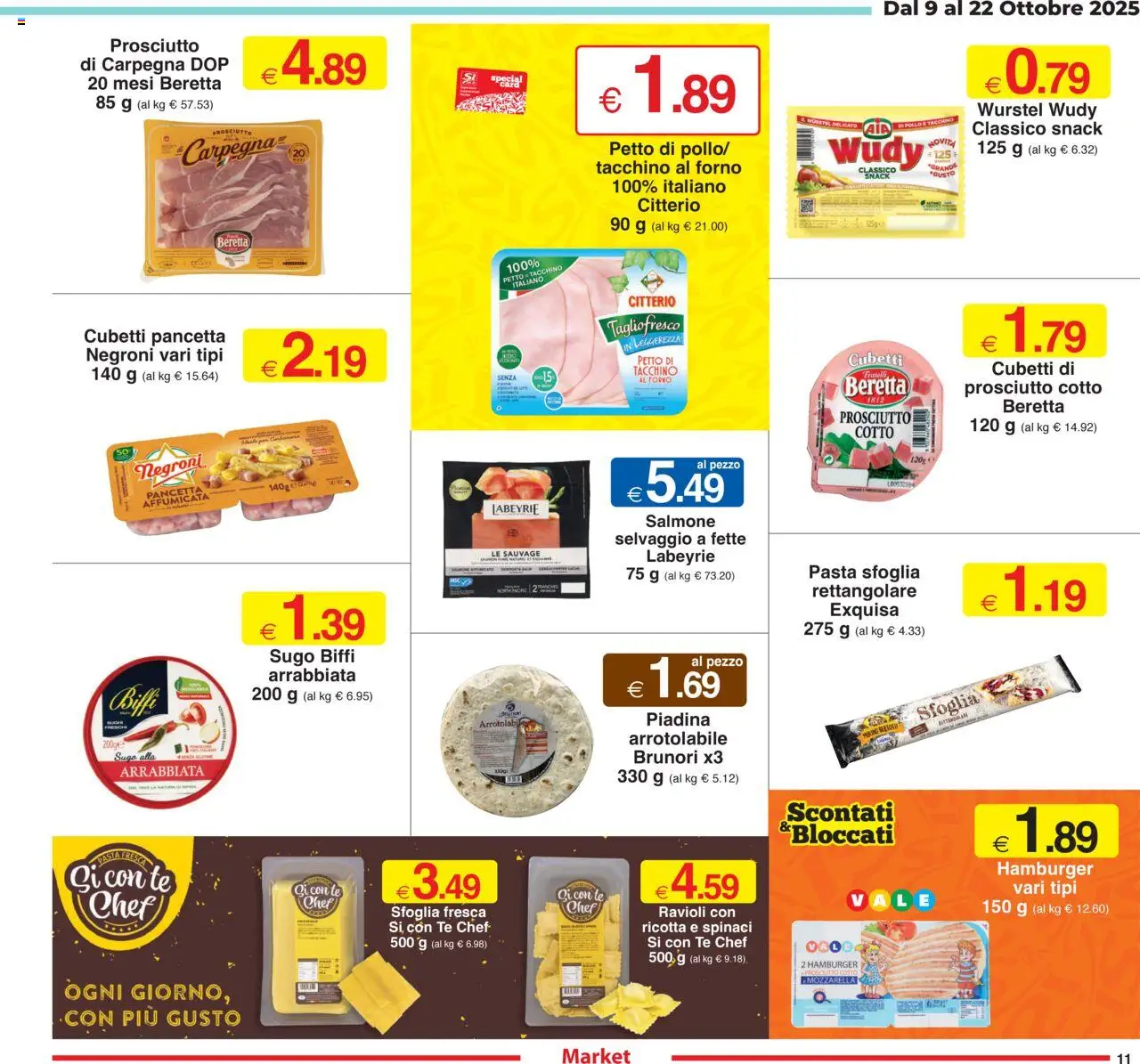 Volantino Sì con Te del 09.10.2025 | Pagina: 11 | Prodotti: Pollo, Tacchino, Prosciutto, Ravioli