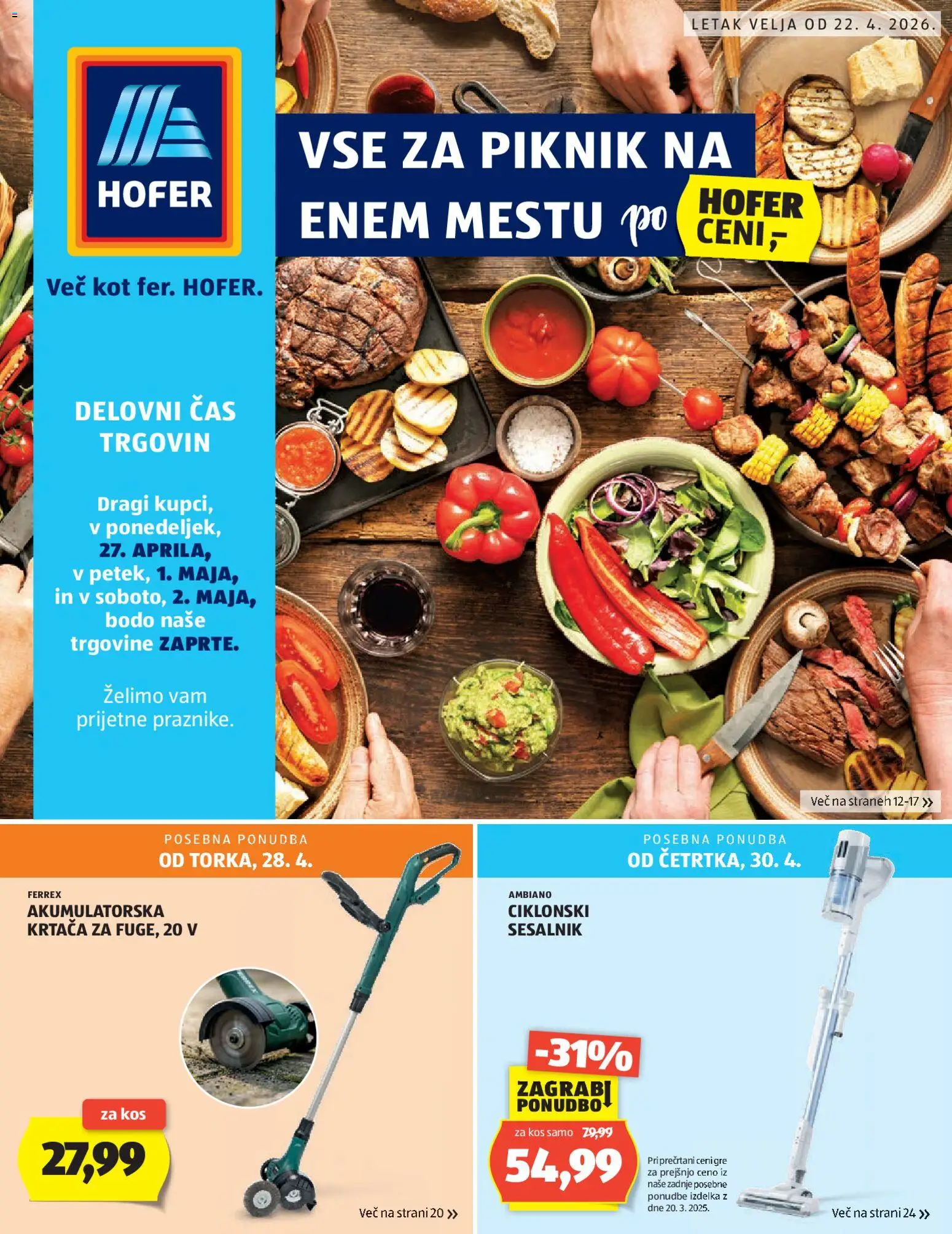 Novi Hofer katalog ponudbe – veljaven od 22.04.2026 | Stran: 1 | Izdelki: Kos, Krtaca, Sesalnik