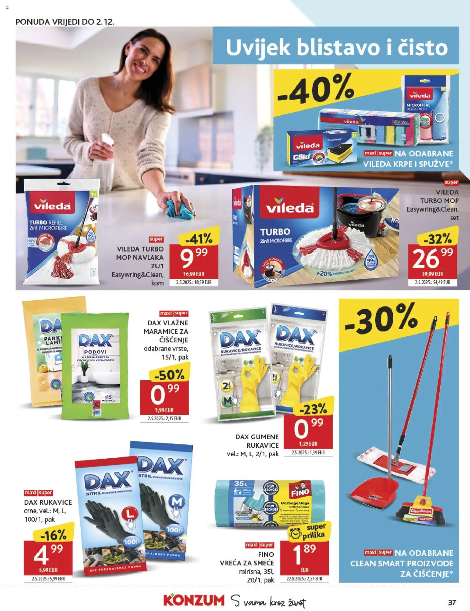 Konzum katalog | vrijedi od 19.11.2025 | Stranica: 37 | Proizvodi: Vlažne maramice, Mop, Rukavice, Vileda
