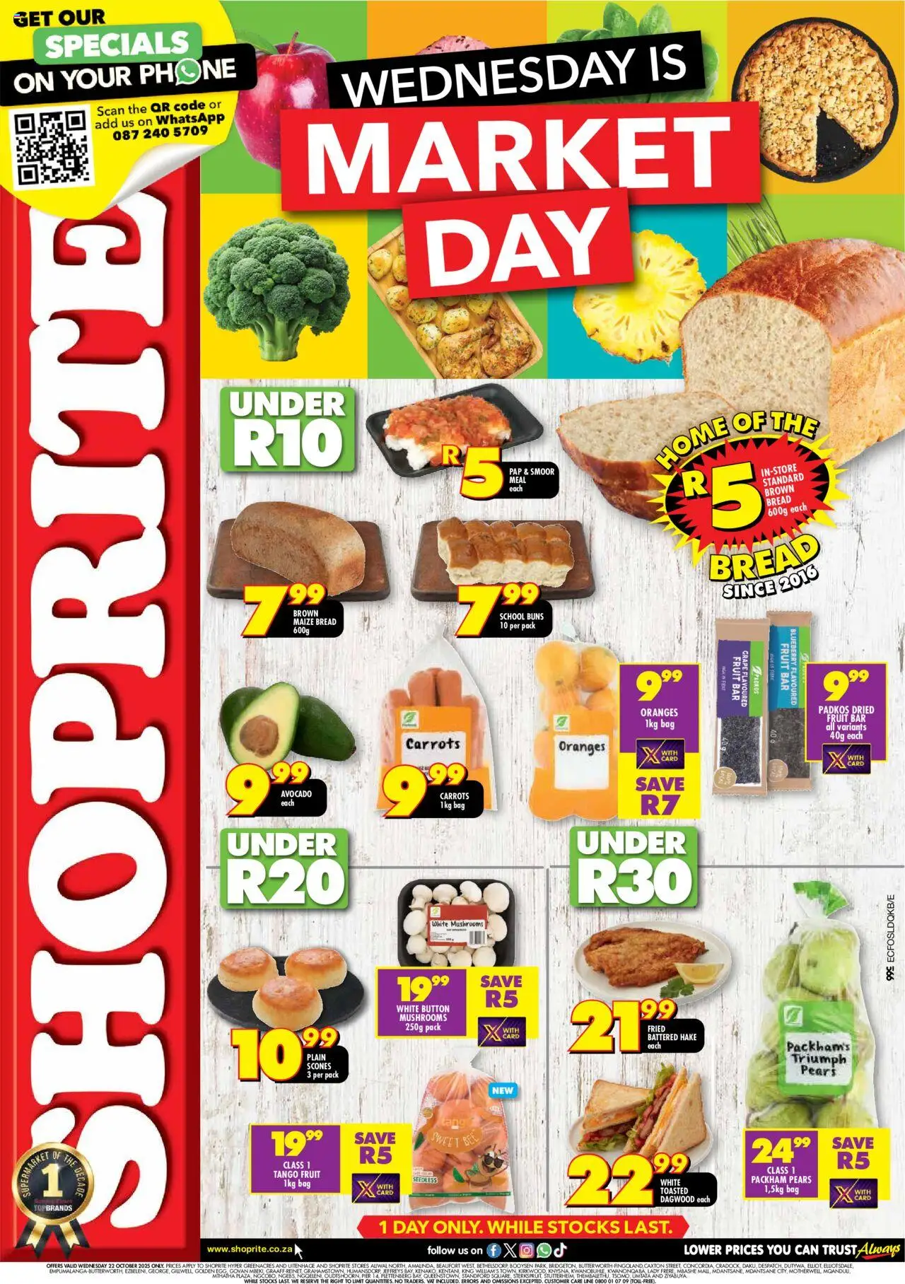 New Shoprite catalogue – valid from 22.10.2025 | Page: 1 | Products: Mushrooms, Phone, Carrots, Fruit