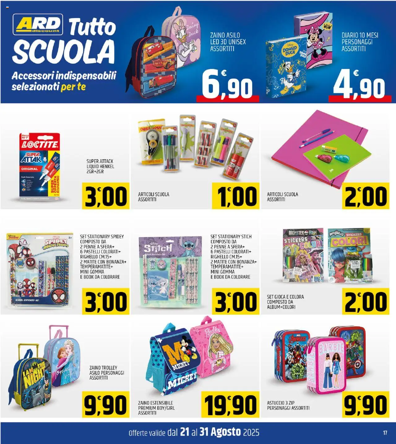 Volantino ARD Discount del 21.08.2025 | Pagina: 17 | Prodotti: Tè, Zaino, Pastelli, Penne