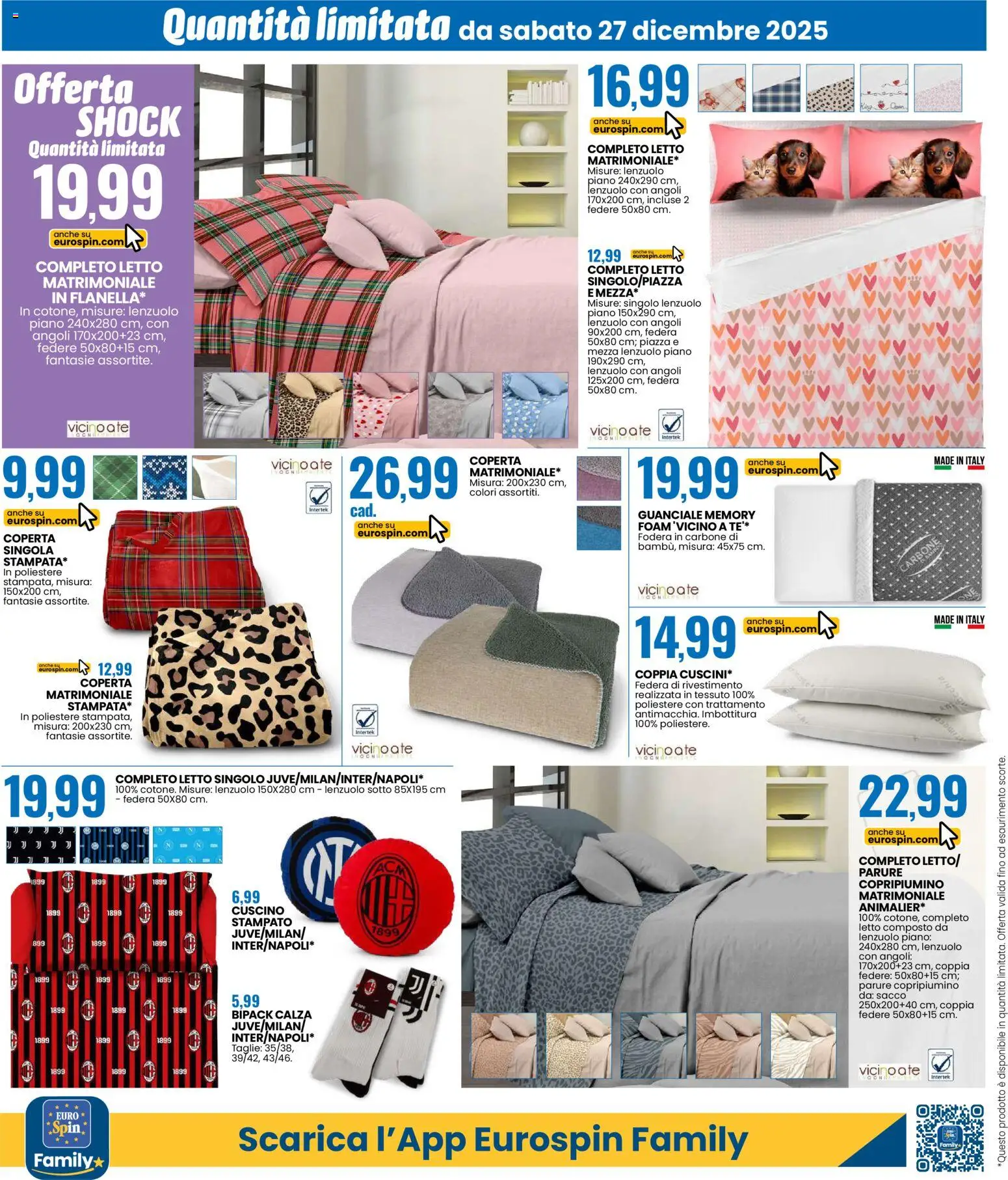 Volantino Eurospin del 27.12.2025 | Pagina: 8 | Prodotti: Copripiumino, Cuscino, Coperta, Federa