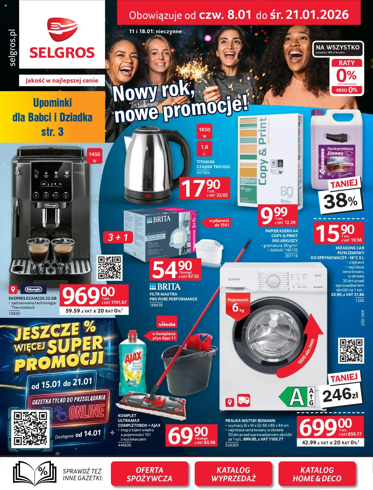 Selgros cash&carry Gazetka - Oferta przemysłowa od 08.01.2026 | Strona: 1 | Produkty: Pralka, Czajnik, Płyn do spryskiwaczy, Vileda