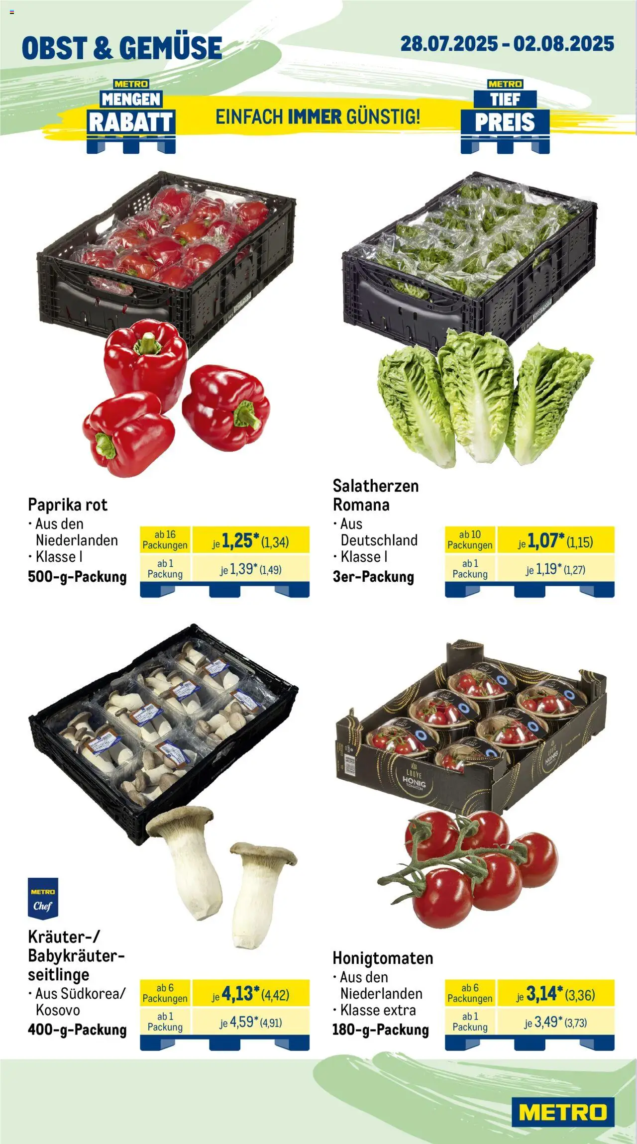 Metro Prospekt 	 - gültig ab dem 28.07.2025 | Seite: 8 | Produkte: Paprika rot, Tomaten, Gemüse, Obst