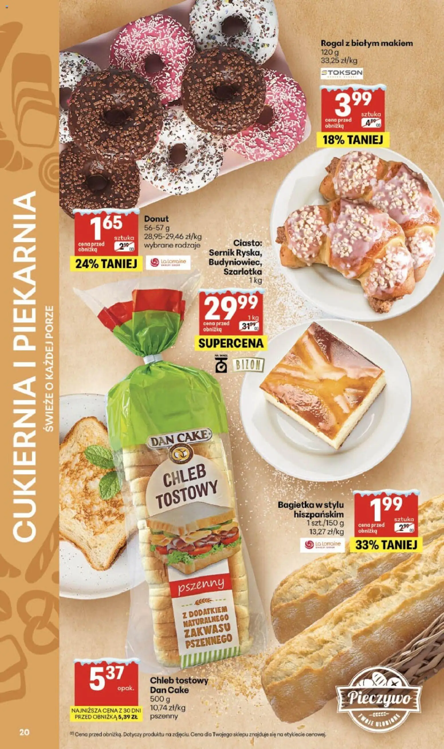 Delikatesy Centrum Gazetka od 22.01.2026 | Strona: 20 | Produkty: Pieczywo, Bagietka, Donut, Chleb