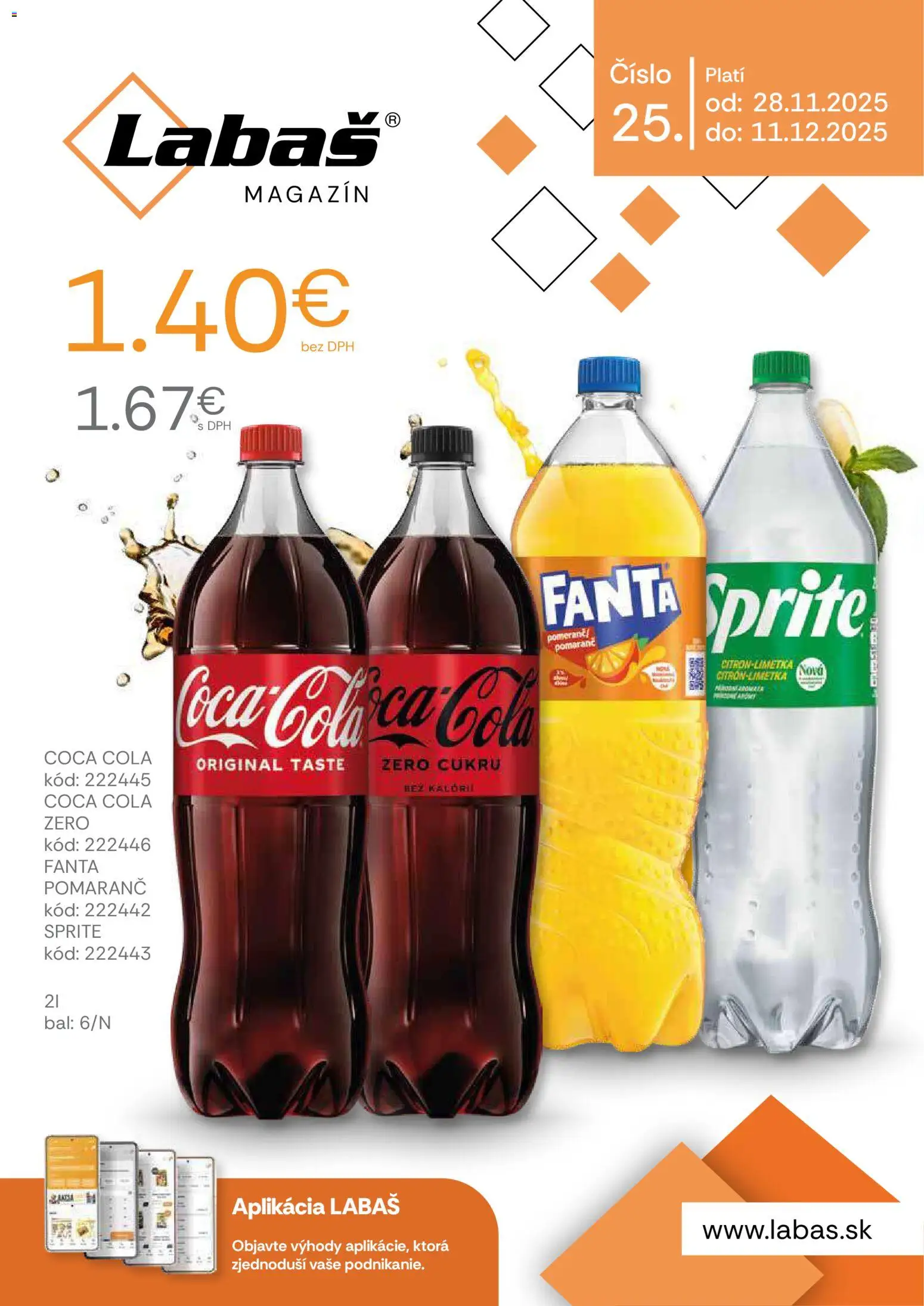 Nové Labaš akcie – leták je platný od 28.11.2025 | Strana: 1 | Produkty: Sprite, Fanta, Coca cola, Cola