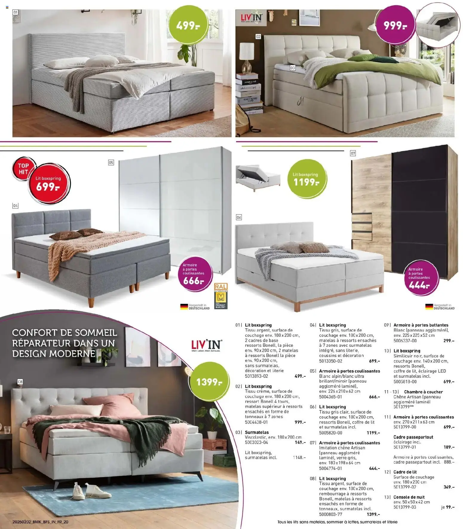 {H1} | Page: 20 | Produits: Base, Surmatelas, Armoire, Cadre