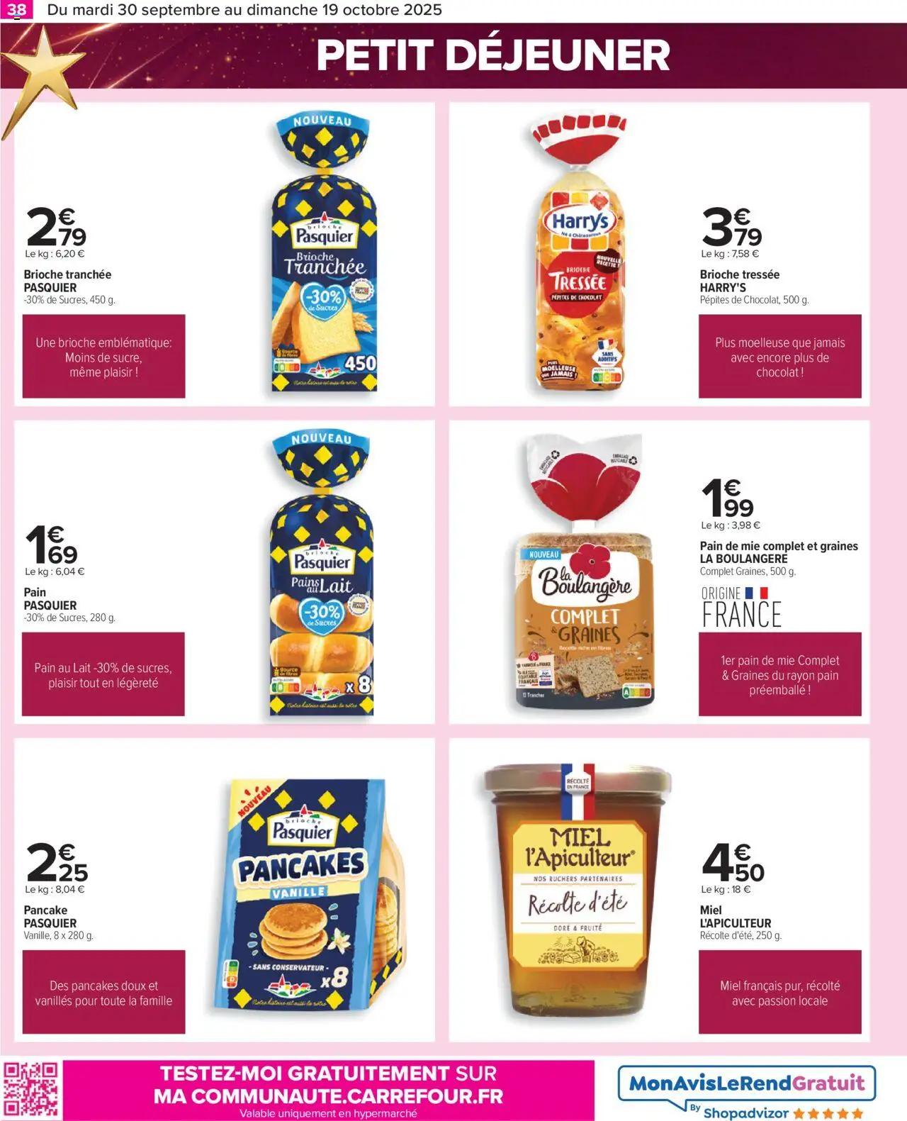  | Page: 38 | Produits: Pépites de chocolat, Pain de mie, Lait, Chocolat