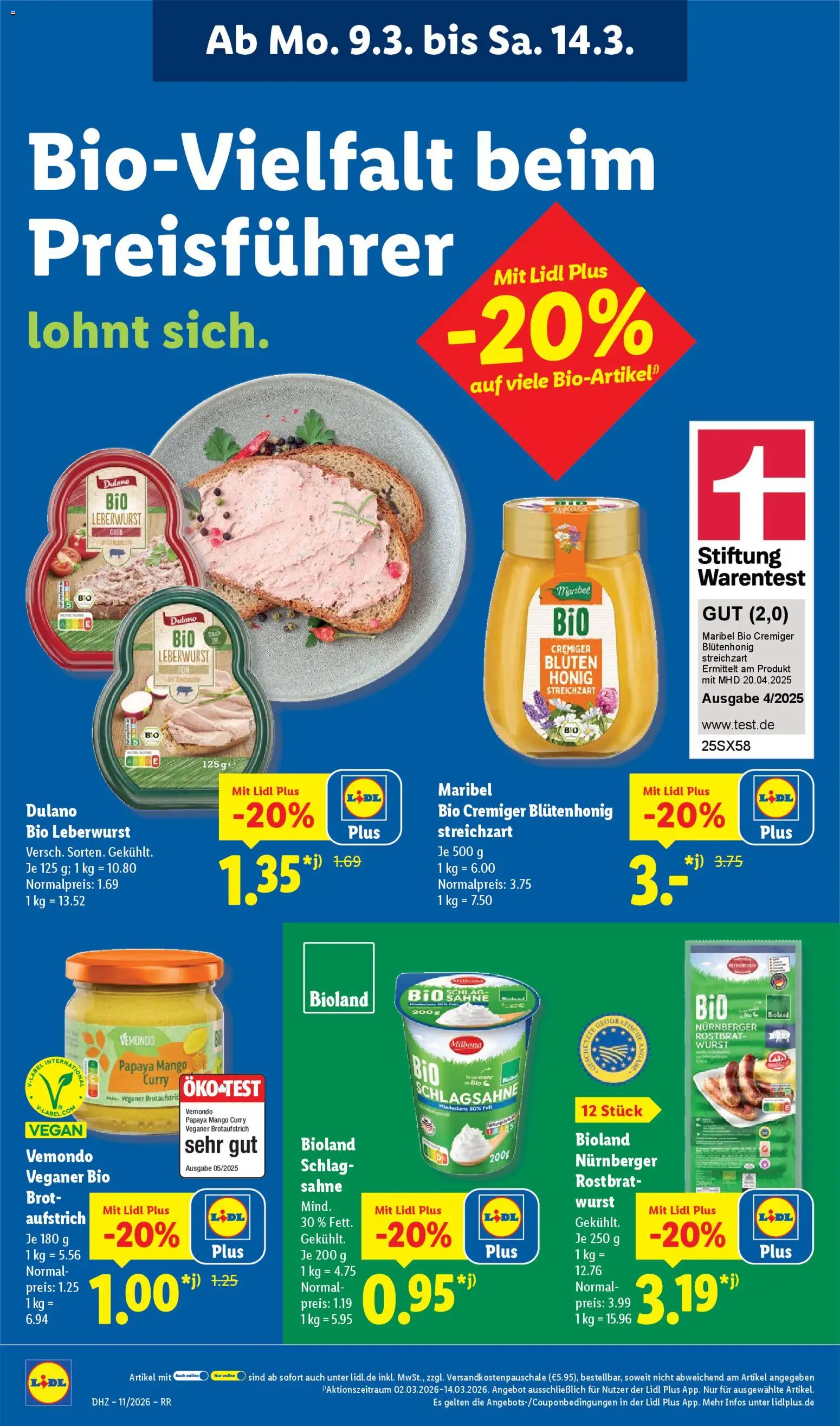 Lidl Prospekt Düsseldorf – gültig ab 09.03.2026 | Seite: 8 | Produkte: Schlagsahne, Mango, Brot, Sahne