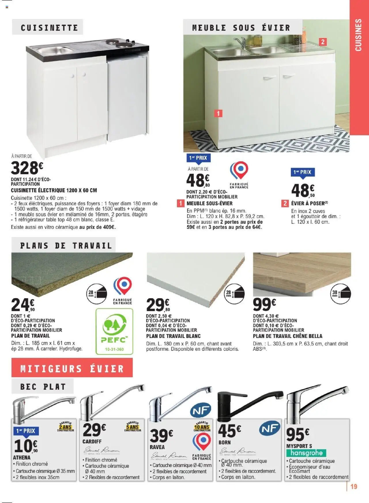  | Page: 19 | Produits: Égouttoir, Réfrigérateur, Table, Cartouche