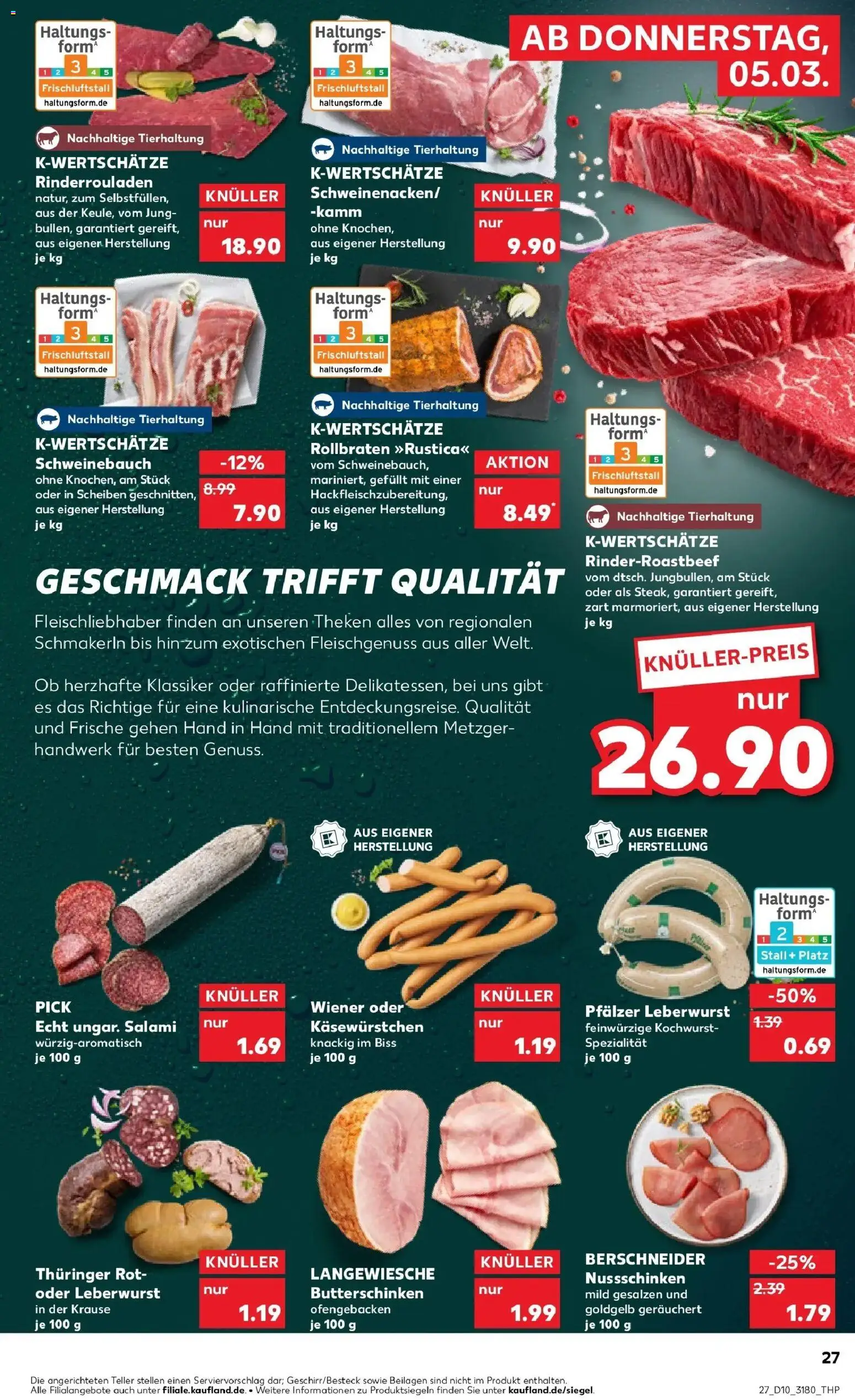 Kaufland Prospekt Ahrensfelde	 – gültig ab 02.03.2026 | Seite: 39 | Produkte: Rinderrouladen, Schweinebauch, Salami