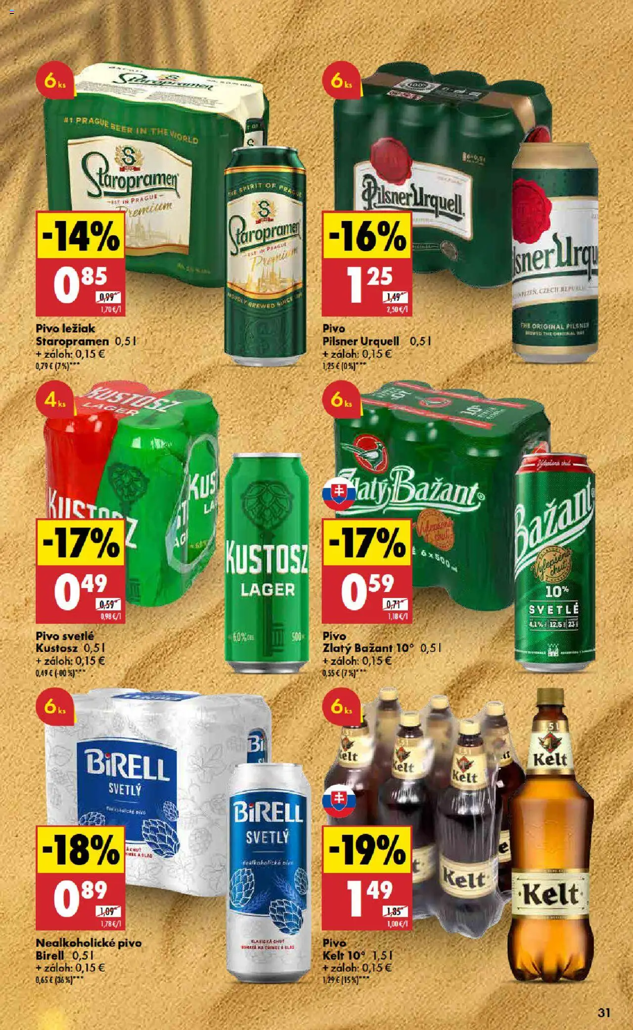 Biedronka leták │ platný od 17.07.2025 | Strana: 31 | Produkty: Pivo, Pilsner Urquell, Zlatý Bažant, Nealkoholické pivo
