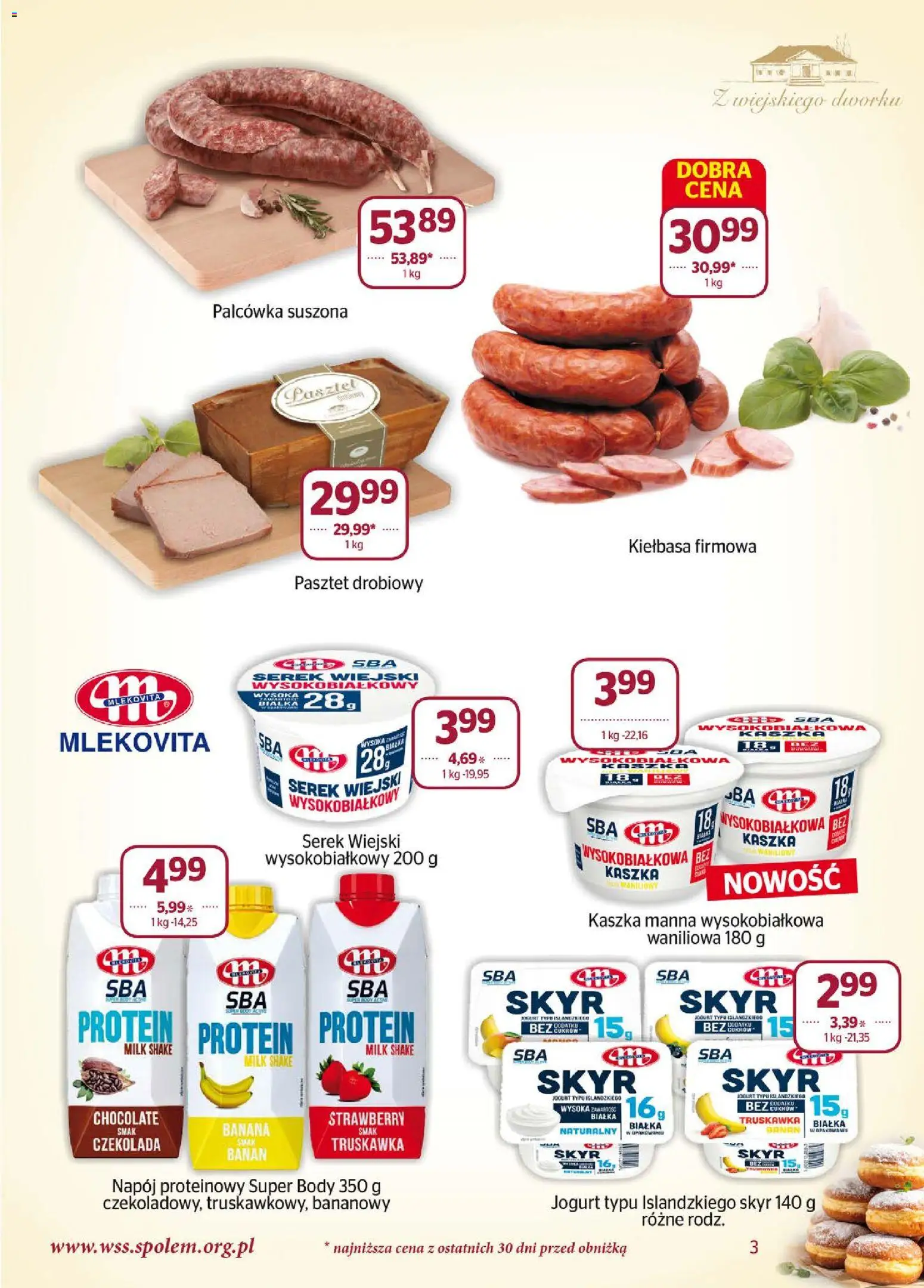 Społem Gazetka od 01.02.2026 | Strona: 3 | Produkty: Serek wiejski, Kaszka manna, Czekolada, Skyr