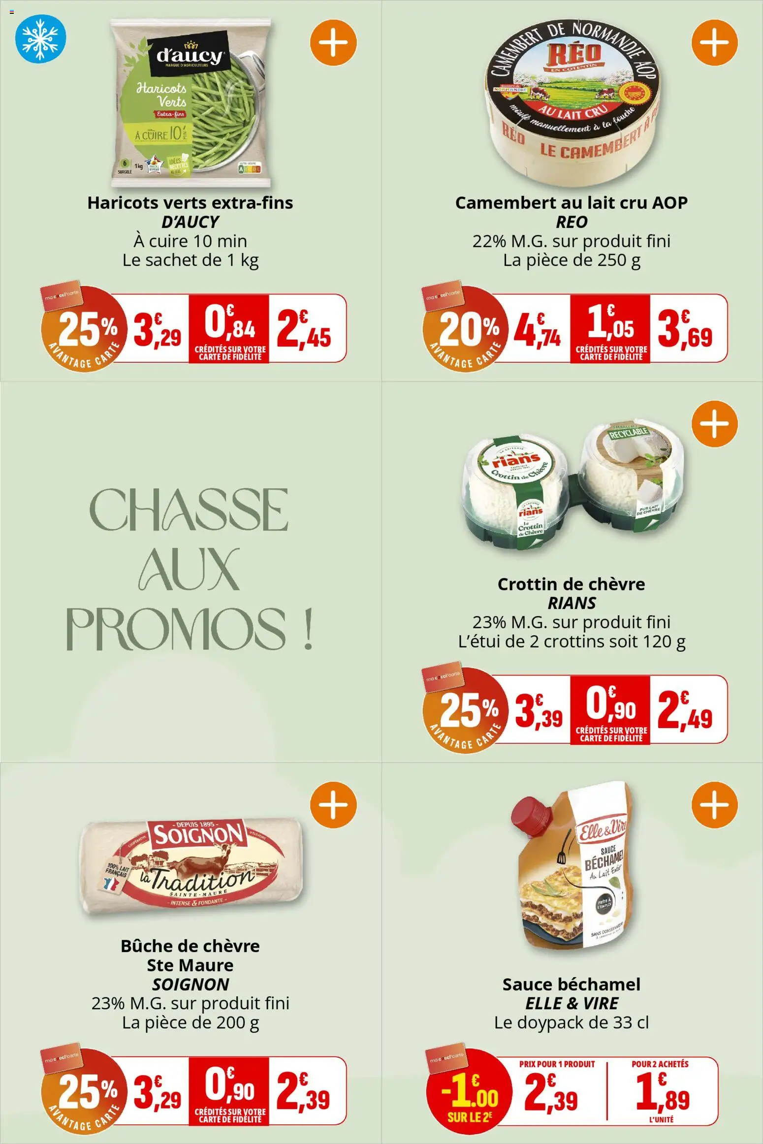 {H1} | Page: 8 | Produits: Lait entier, Haricots verts, Lait, Camembert