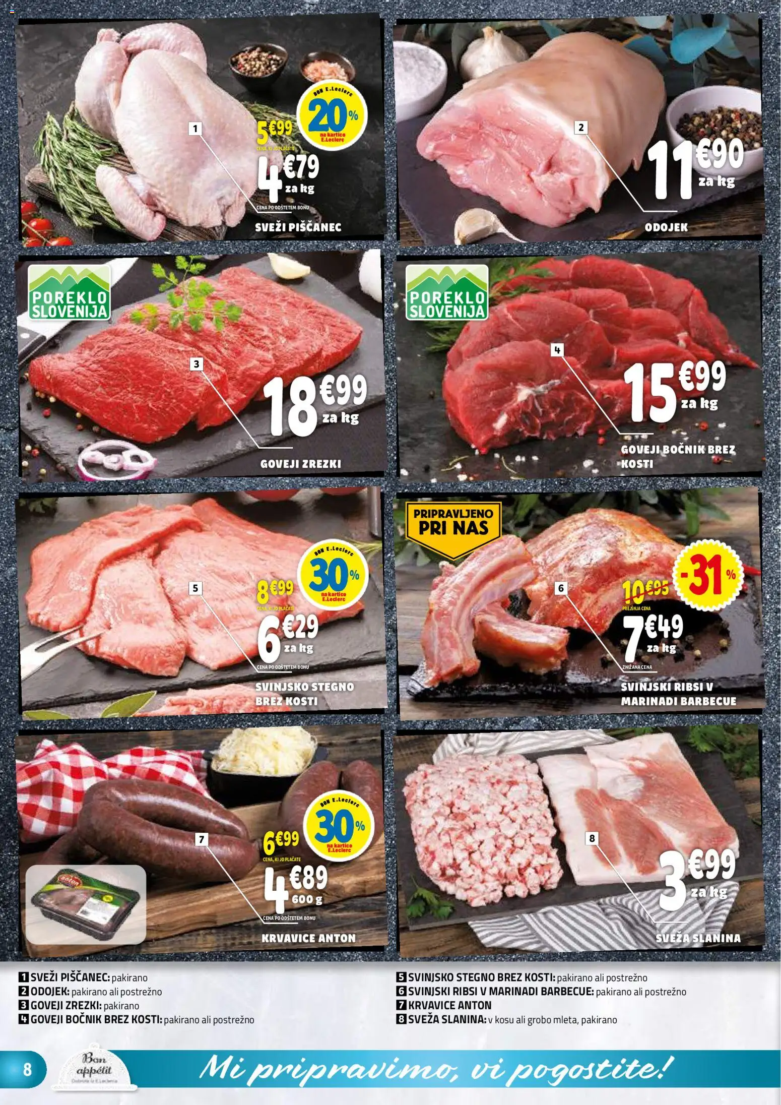 Novi E.leclerc katalog ponudbe – veljaven od 26.11.2025 | Stran: 8 | Izdelki: Slanina, Zrezki