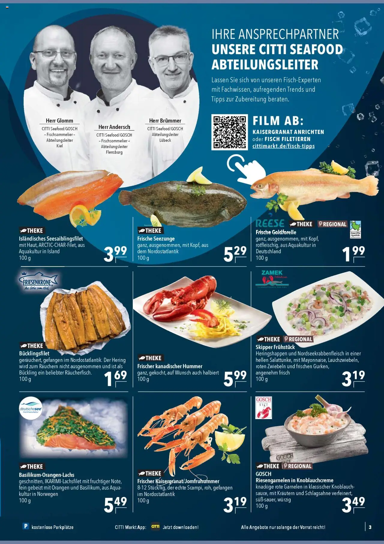 CITTI Markt Prospekt 	 – gültig ab 22.10.2025 | Seite: 3 | Produkte: Schlagsahne, Theke, Garnelen, Fisch