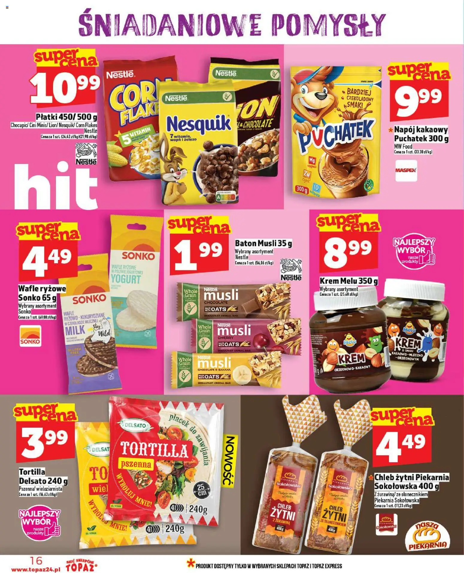 Topaz Gazetka - Ceny małe na stałe od 13.11.2025 | Strona: 16 | Produkty: Wafle ryżowe, Baton, Krem, Corn Flakes