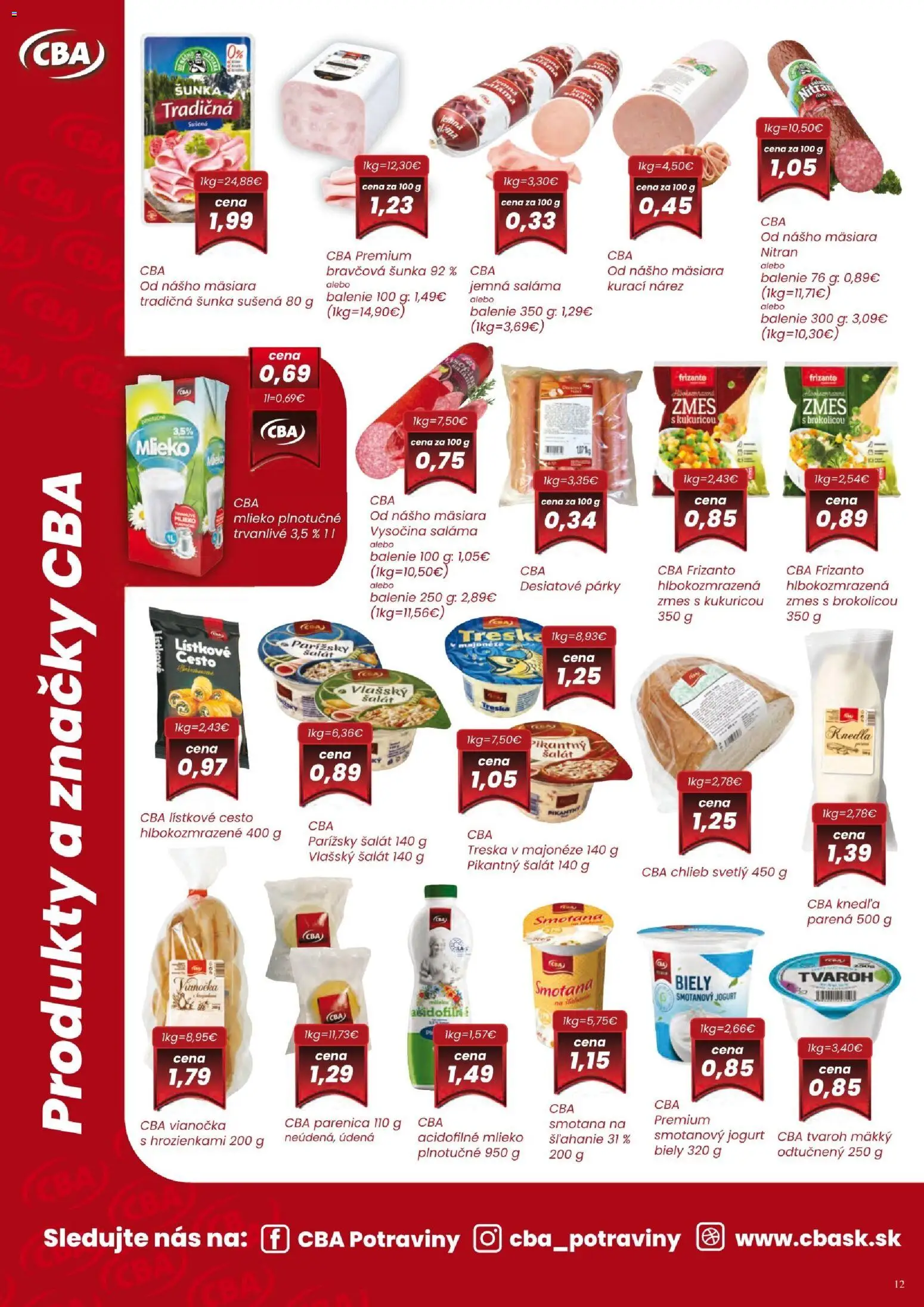 Nové KARMEN CBA akcie – leták je platný od 01.04.2026 | Strana: 12 | Produkty: Smotana, Tvaroh, Šalát, Párky