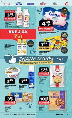 Netto gazetka - Spożywcza od 31.07.2025 | Strona: 9 | Produkty: Ser topiony, Ser, Banan, Ser cheddar