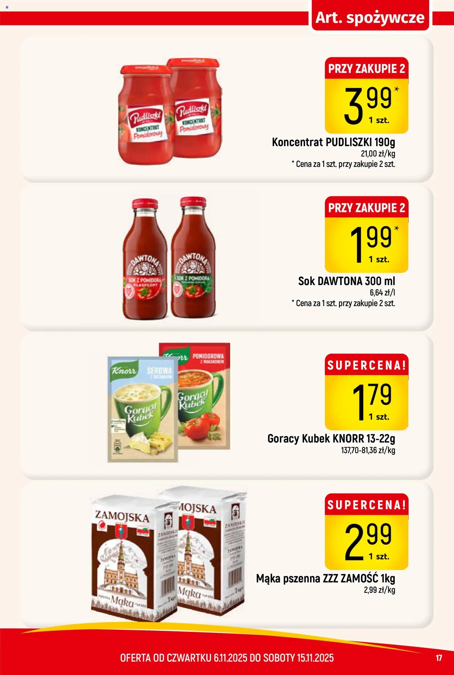 Piotruś Pan Gazetka od 06.11.2025 | Strona: 17 | Produkty: Koncentrat pomidorowy, Gorący kubek, Sok