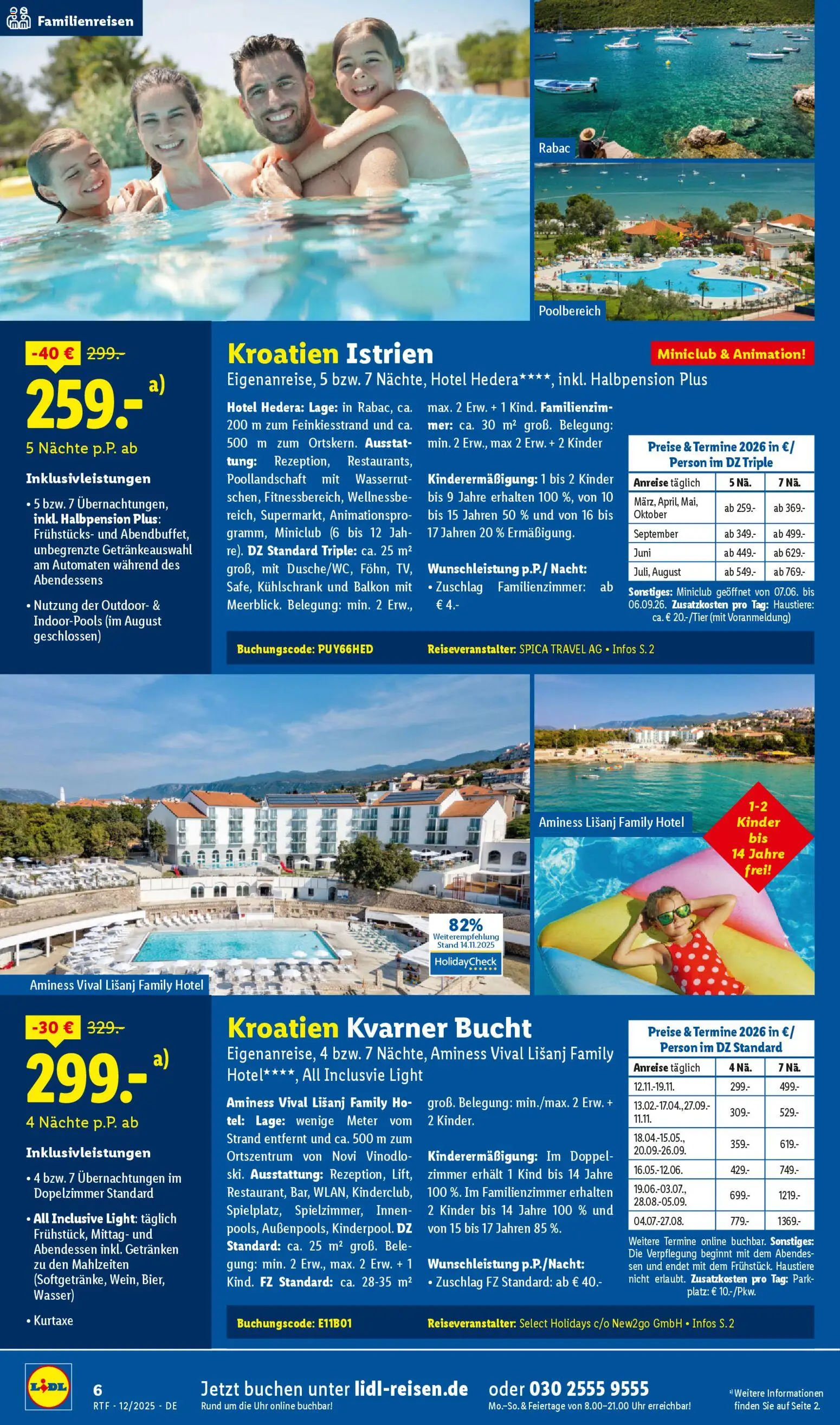 Lidl Reisen Dezember/Januar Reise-Highlights – gültig ab 12.12.2025 | Seite: 6 | Produkte: Kühlschrank, Wasser, Uhr