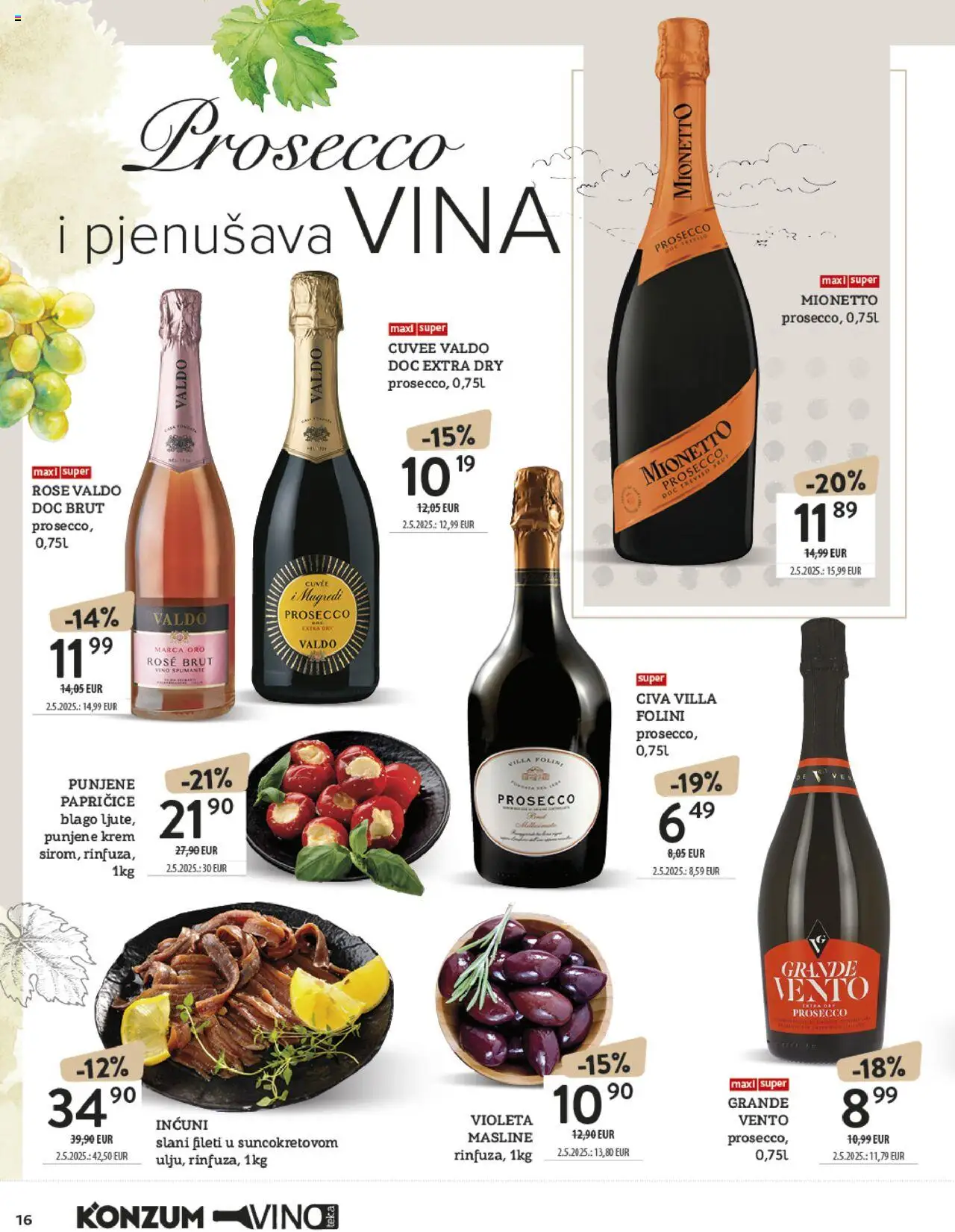 Konzum katalog | vrijedi od 13.10.2025 | Stranica: 16 | Proizvodi: Prosecco, Masline, Vino, Violeta