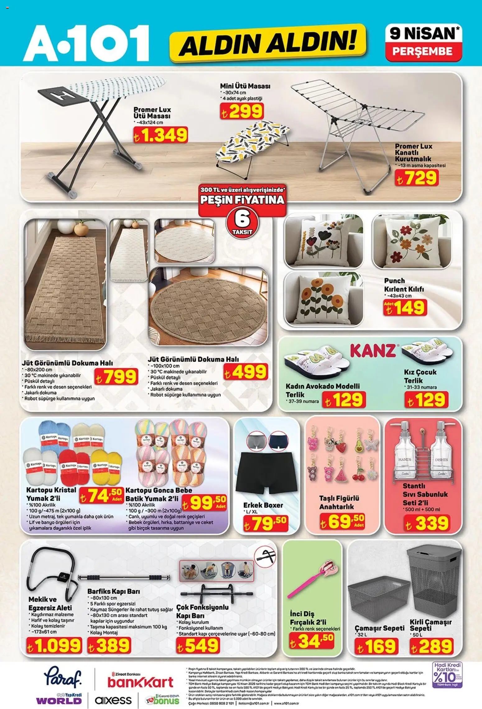 A101 - Katalog Aldın Aldın - 09.04.2026 tarihinden itibaren geçerlidir | Sayfa: 13 | Ürünler: Ütü masası, Terlik, Sıvı sabunluk, Sabunluk