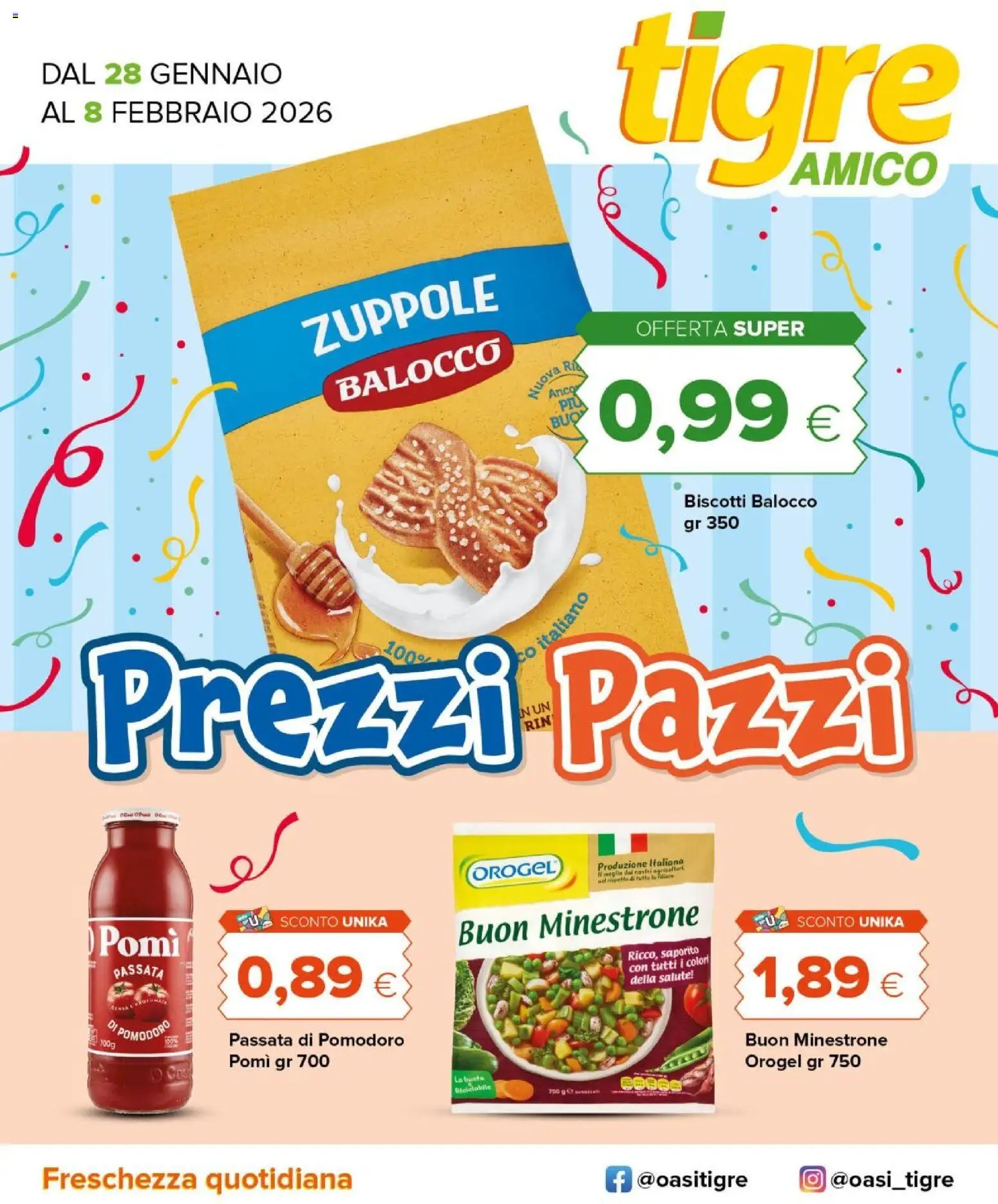Volantino Tigre del 27.01.2026 | Pagina: 1 | Prodotti: Minestrone, Biscotti, Pomodoro, Passata di pomodoro