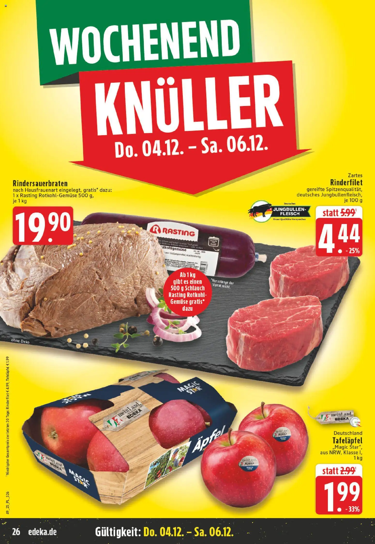 Edeka Prospekt 	 – gültig ab 01.12.2025 | Seite: 26 | Produkte: Rotkohl, Rinderfilet, Äpfel, Fleisch