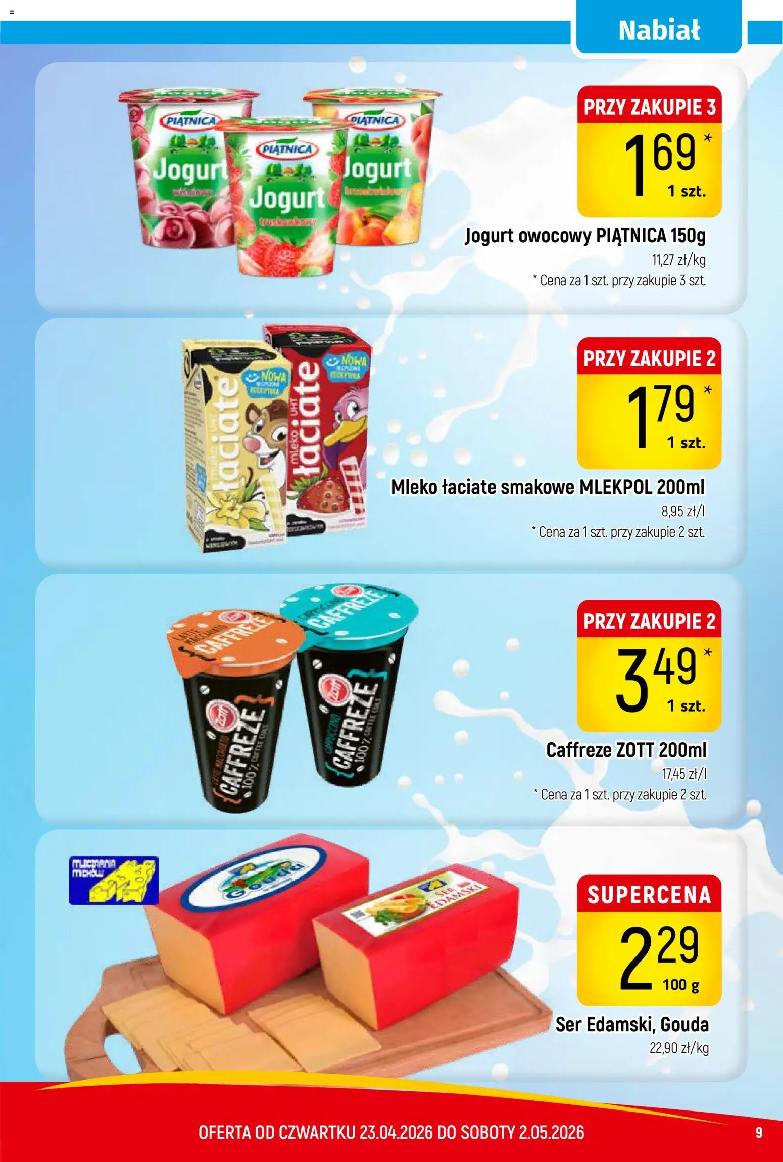 Piotruś Pan gazetka od 23.04.2026 | Strona: 9 | Produkty: Jogurt owocowy, Mleko, Ser, Jogurt