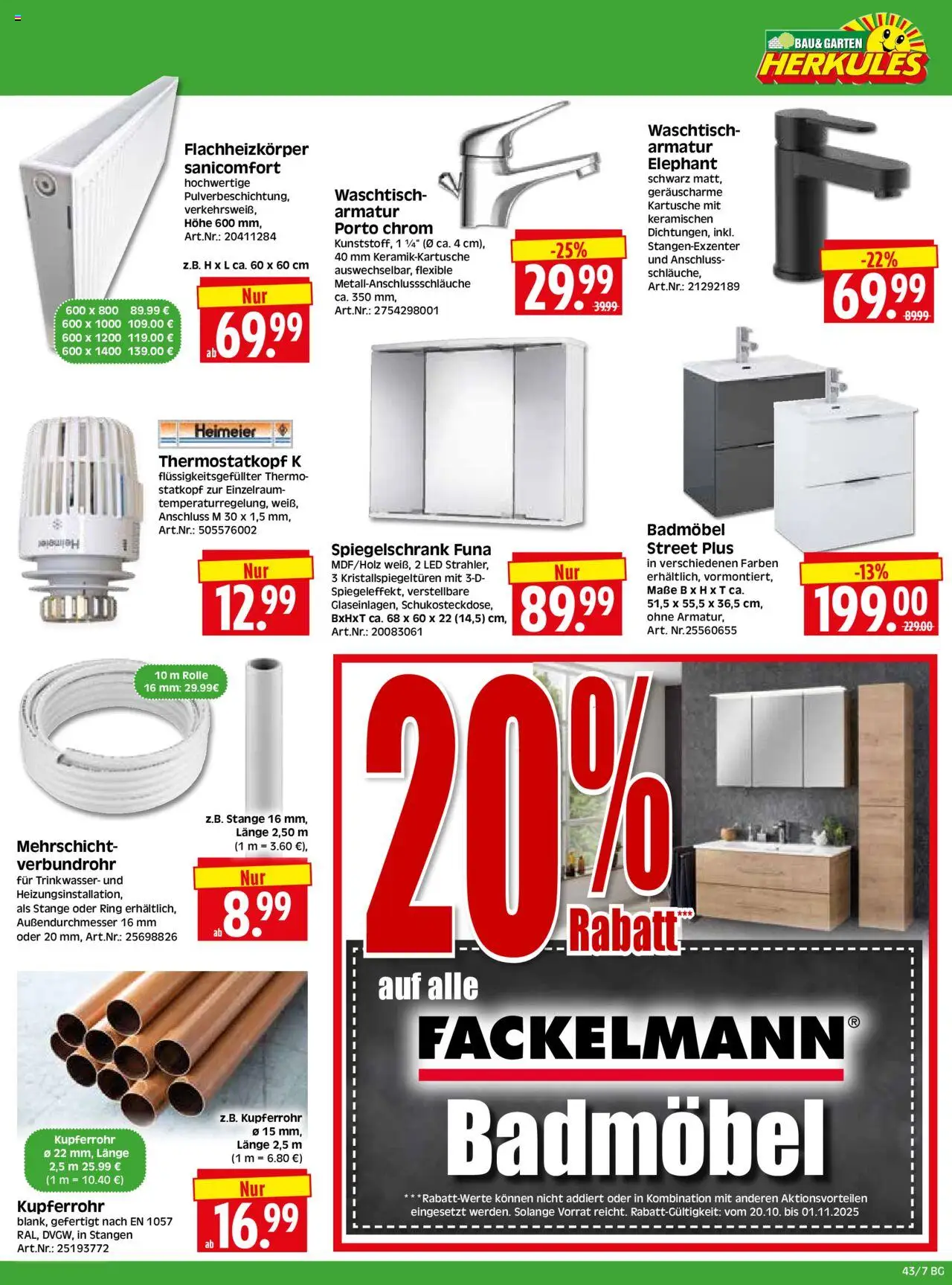 HERKULES Bau & Garten – gültig ab 20.10.2025 | Seite: 7 | Produkte: Armatur, Waschtisch, Spiegelschrank