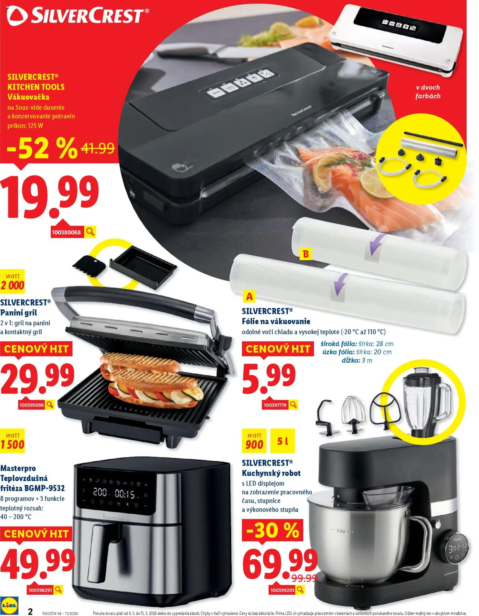 Nové Lidl akcie – leták je platný od 09.03.2026 | Strana: 2 | Produkty: Gril, Fritéza, Teplovzdušná frítéza, Kuchynský robot